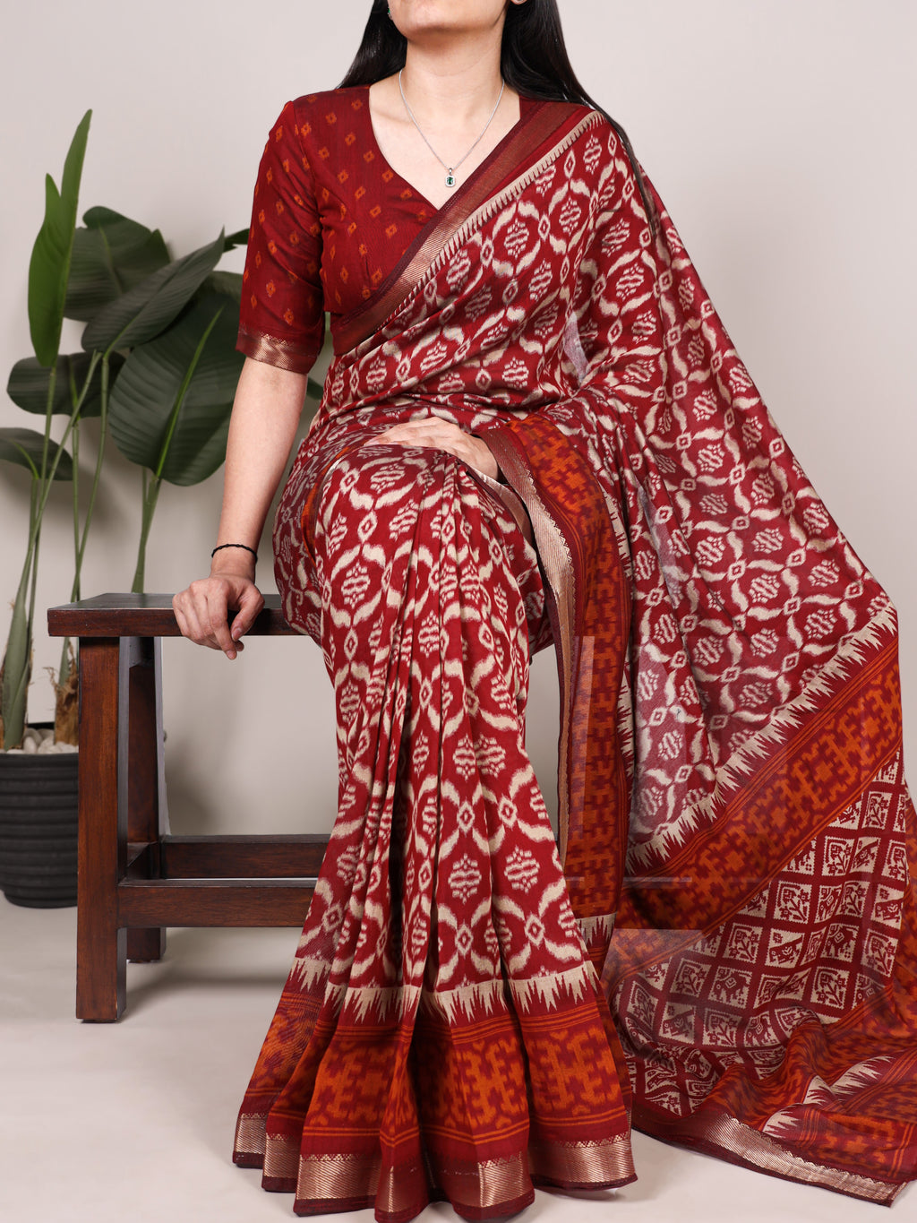 Viscose Chanderi Ikkat Printed Saree