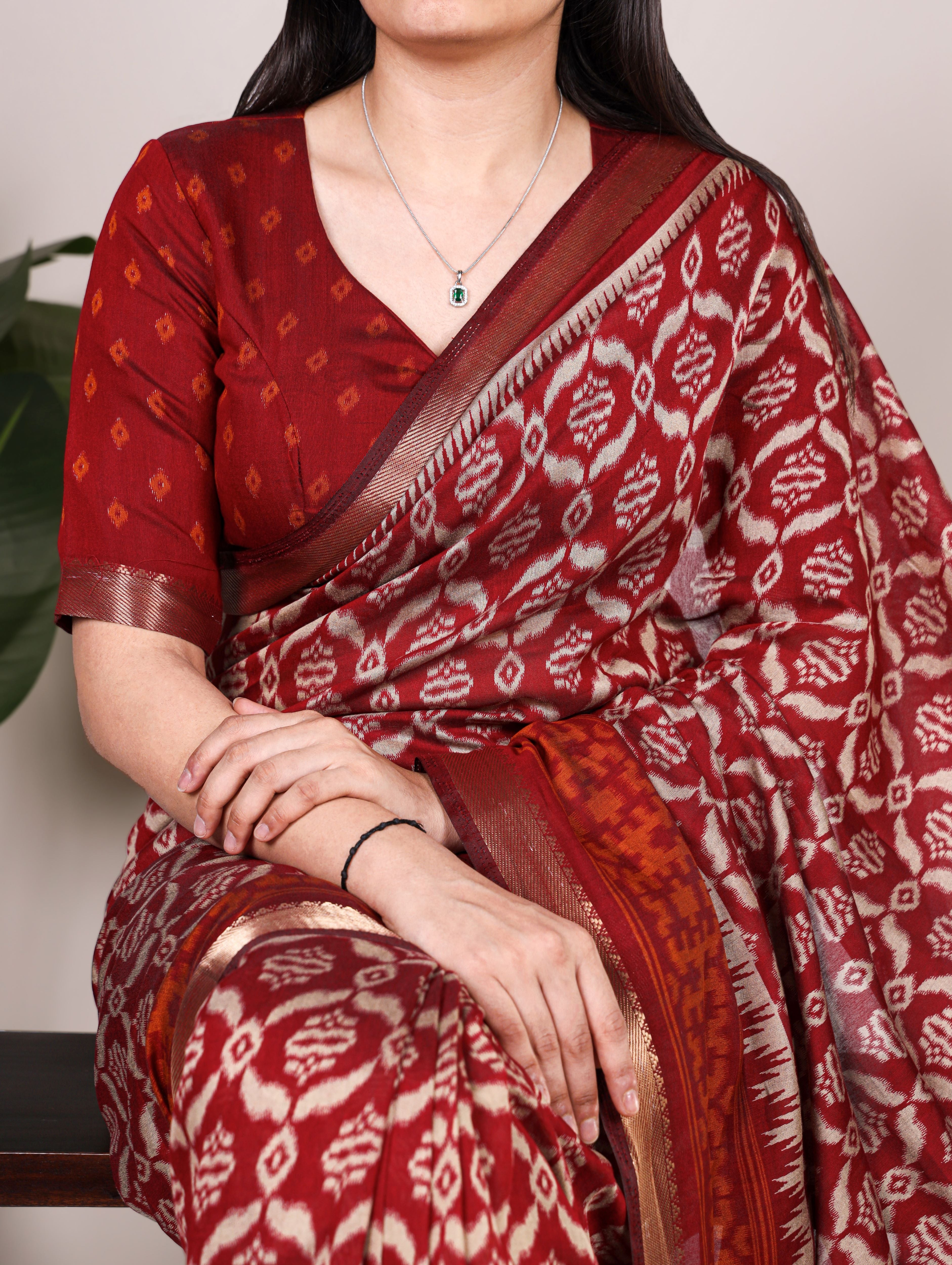 Viscose Chanderi Ikkat Printed Saree