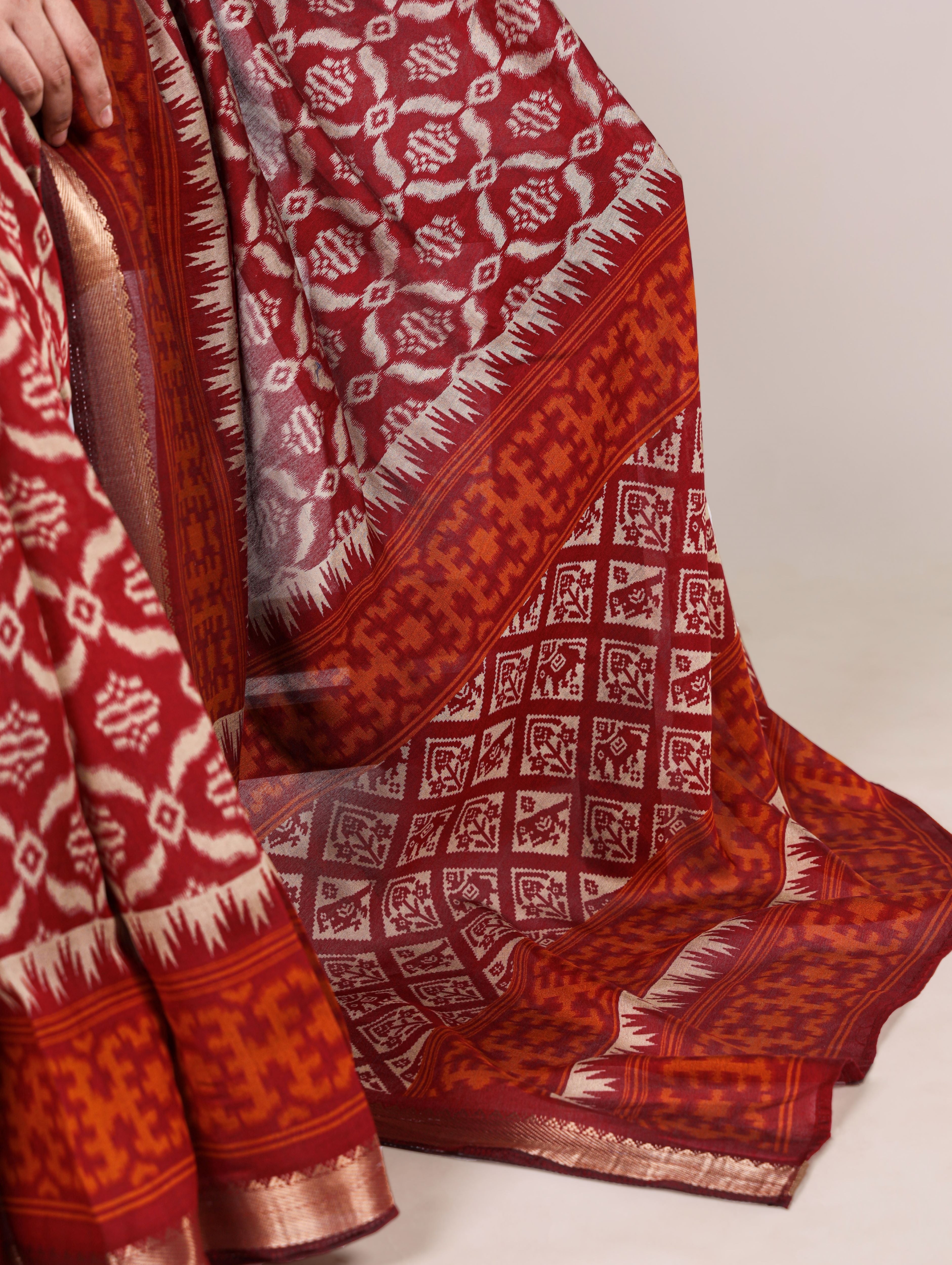 Viscose Chanderi Ikkat Printed Saree