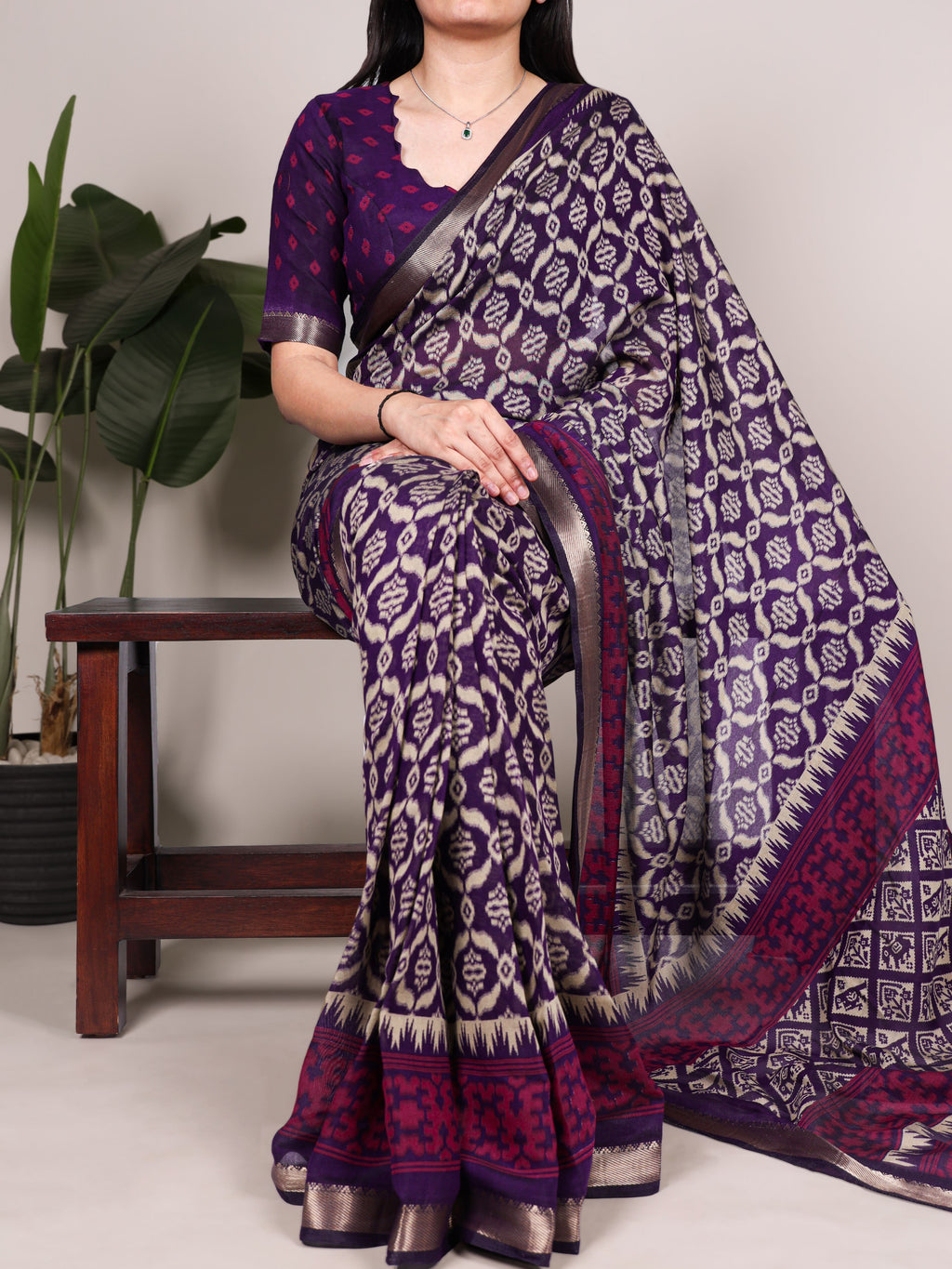 Viscose Chanderi Ikkat Printed Saree