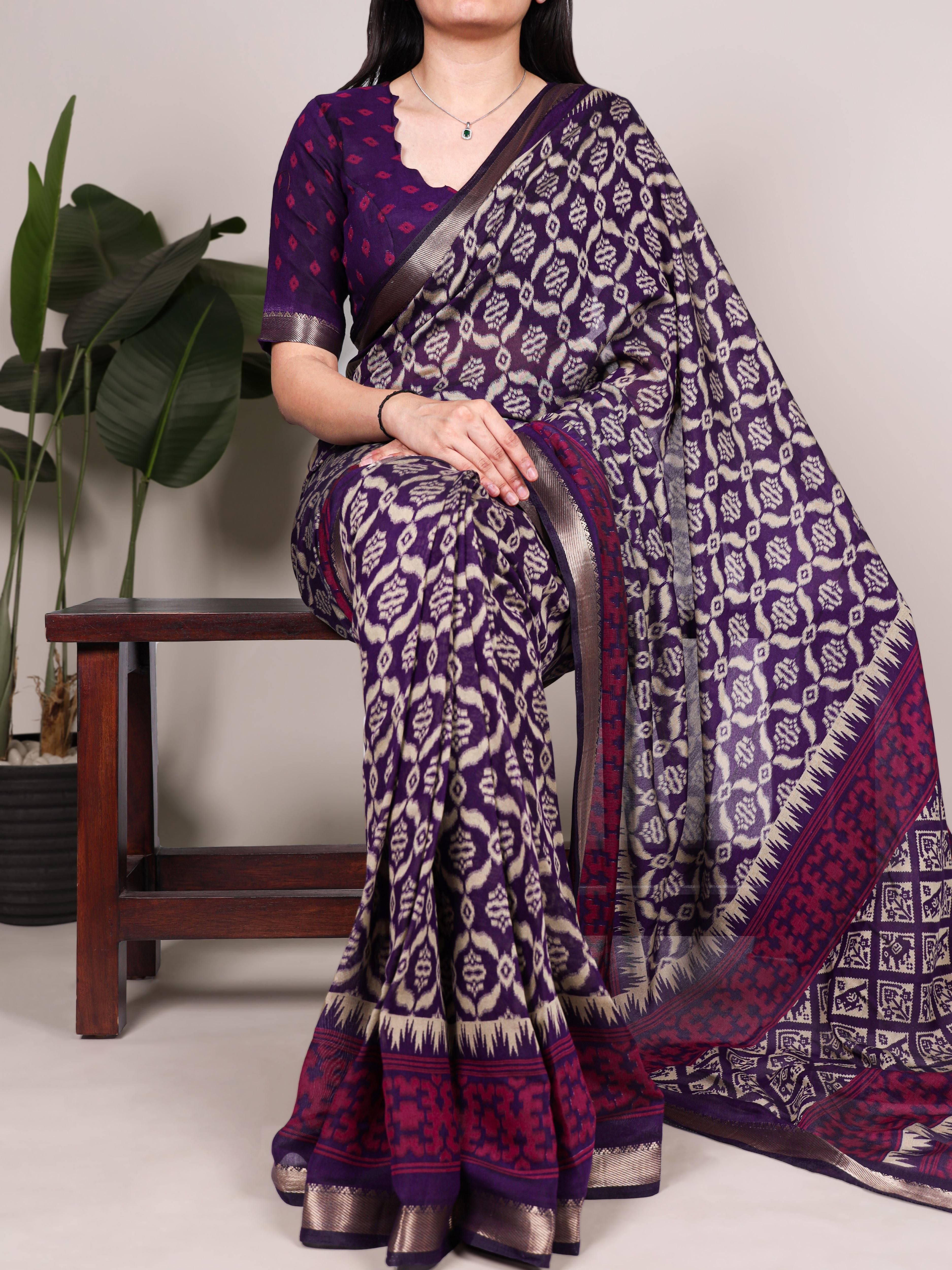 Viscose Chanderi Ikkat Printed Saree