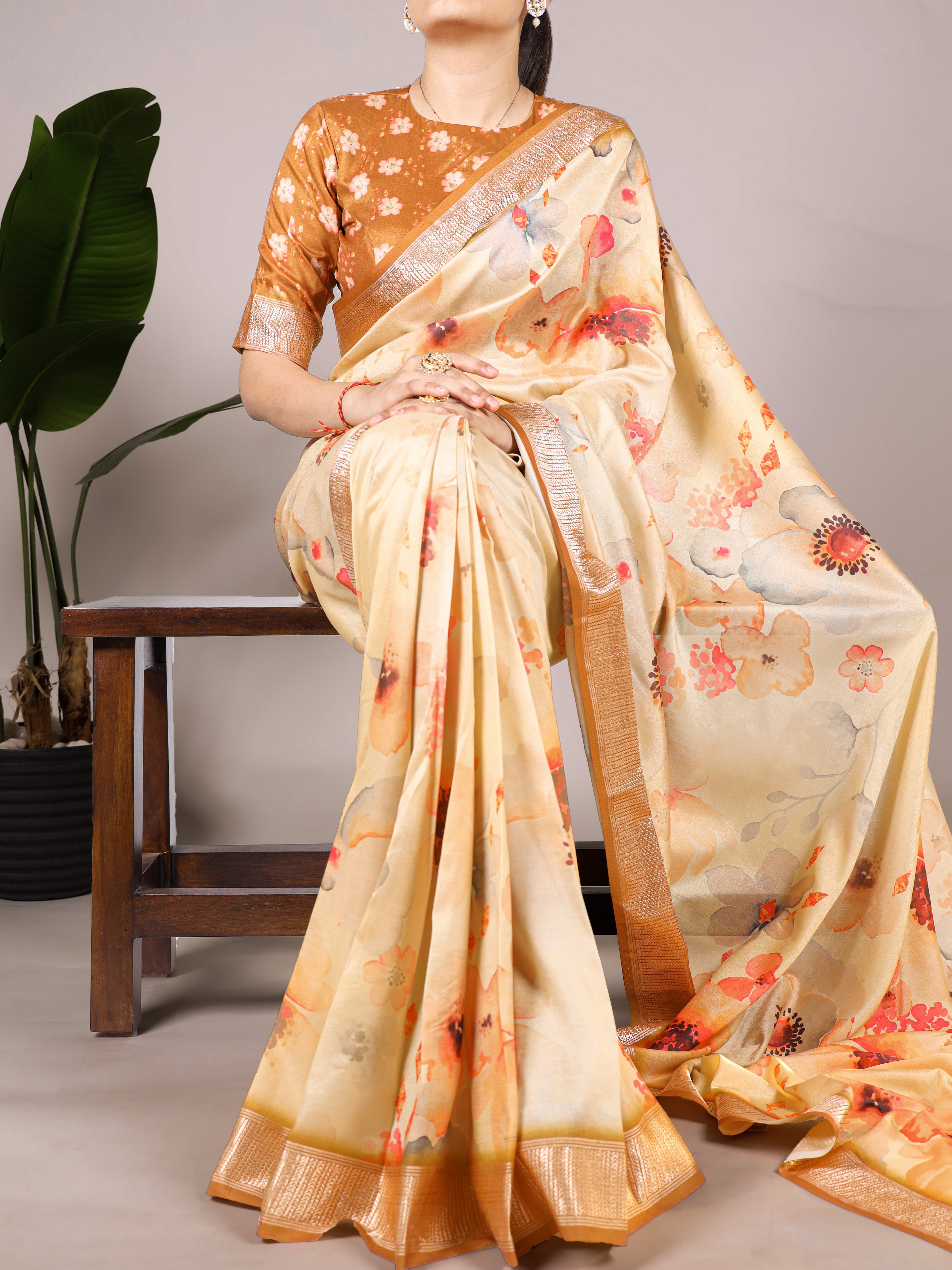 Tussar Silk Floral Printed Saree