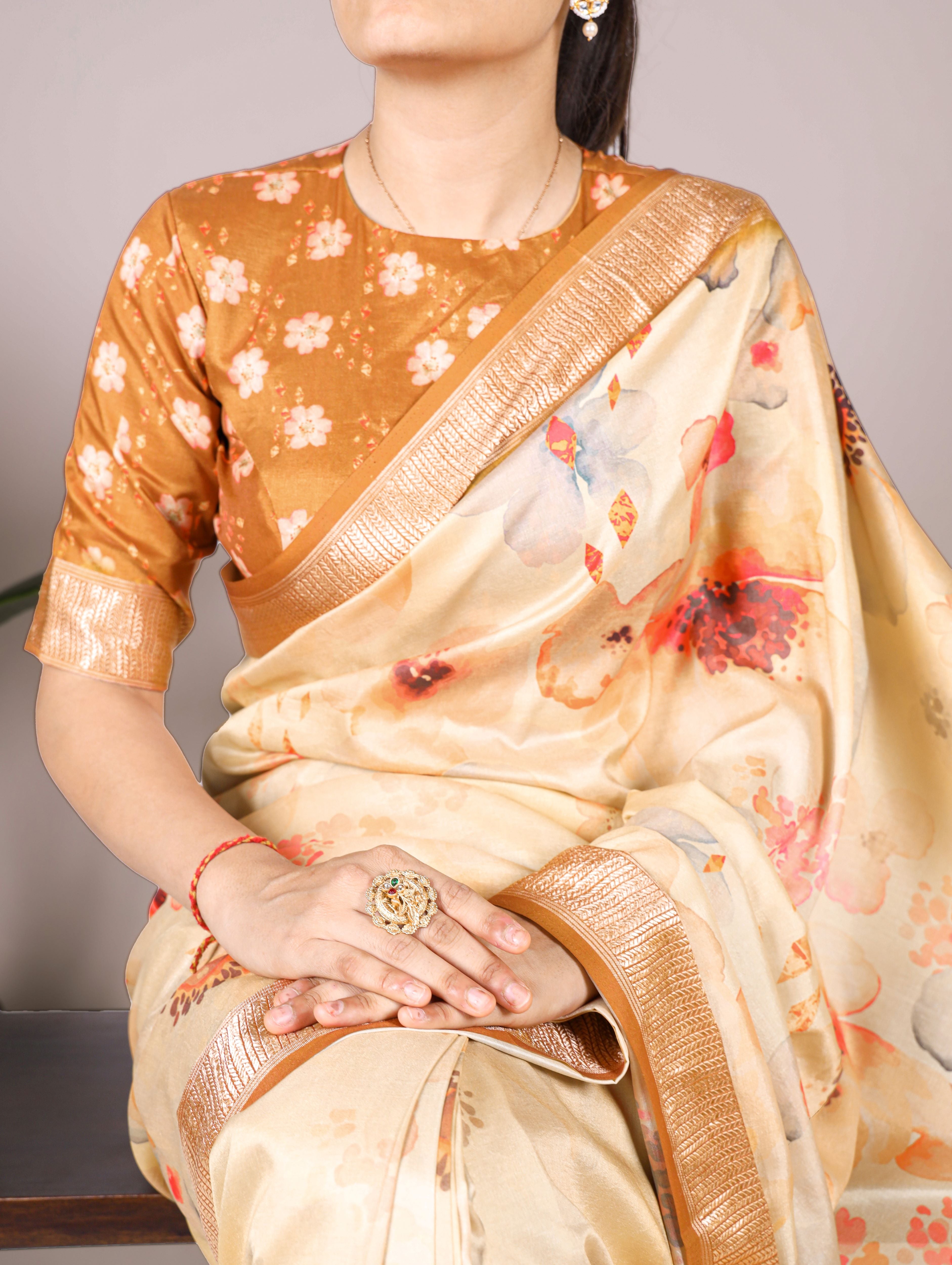 Tussar Silk Floral Printed Saree
