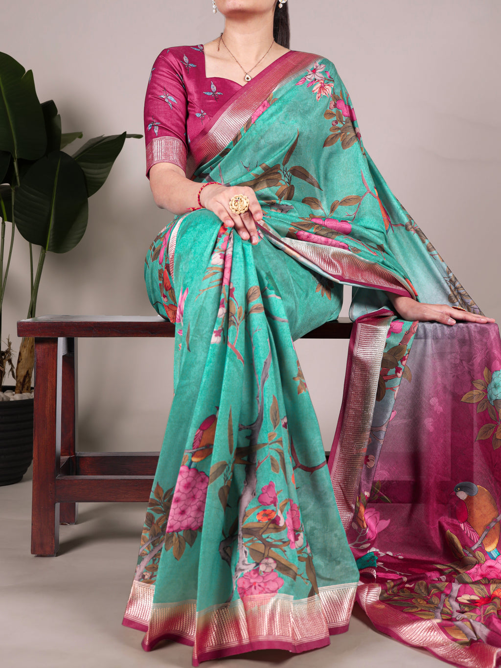 Tussar Silk Floral Printed Saree