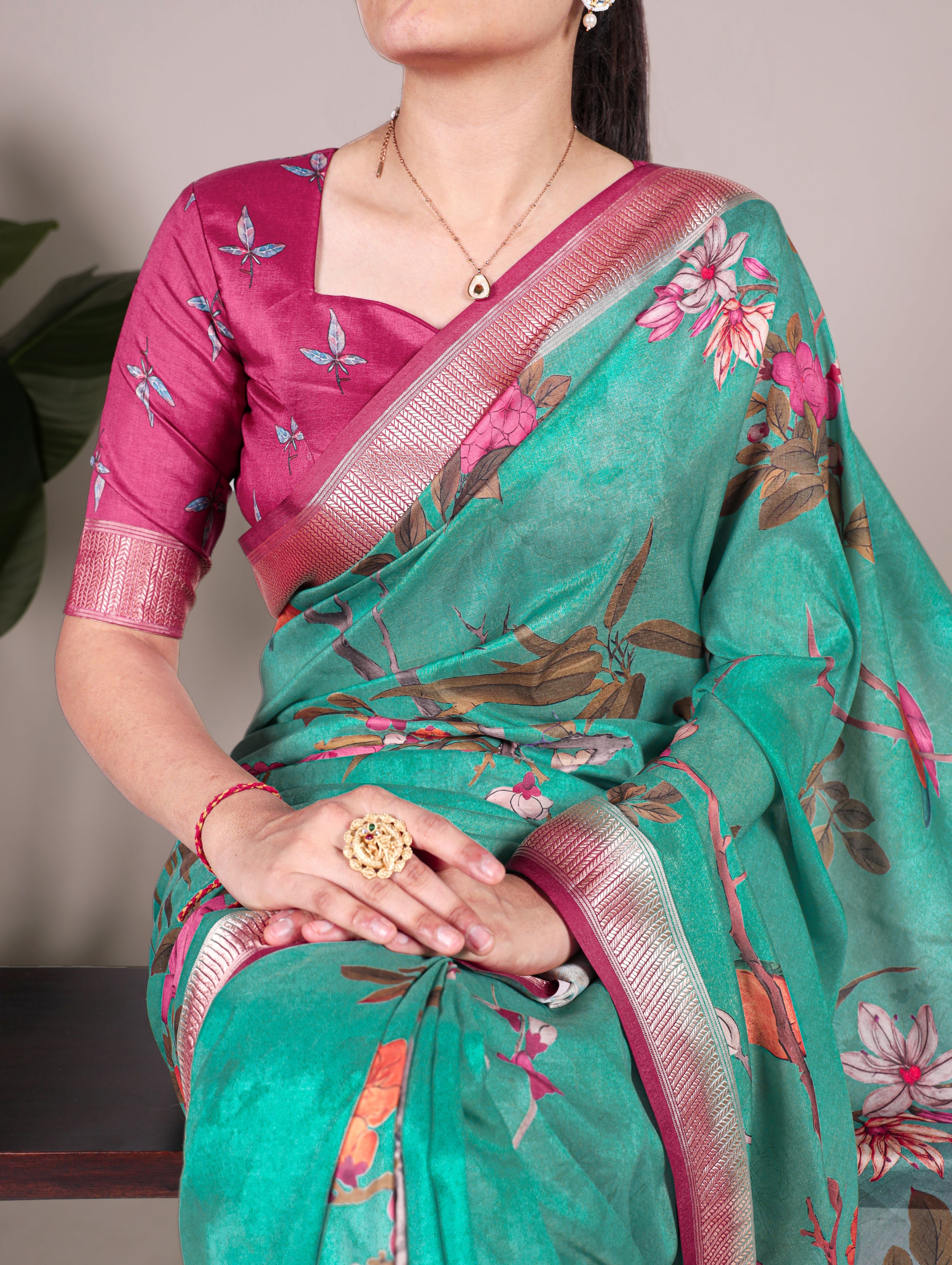 Tussar Silk Floral Printed Saree