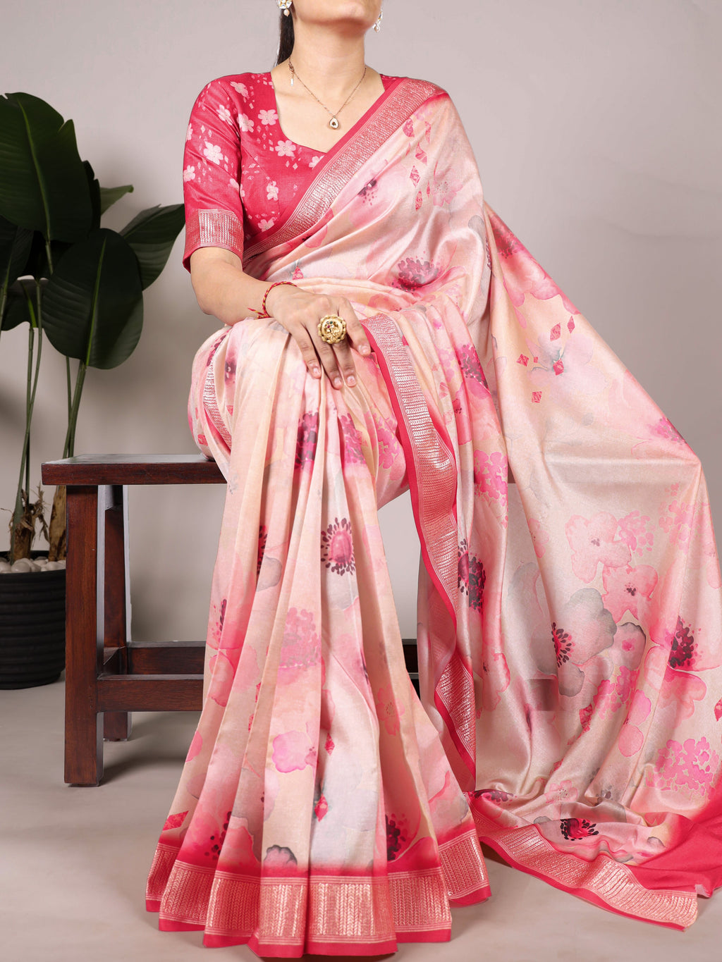 Tussar Silk Floral Printed Saree