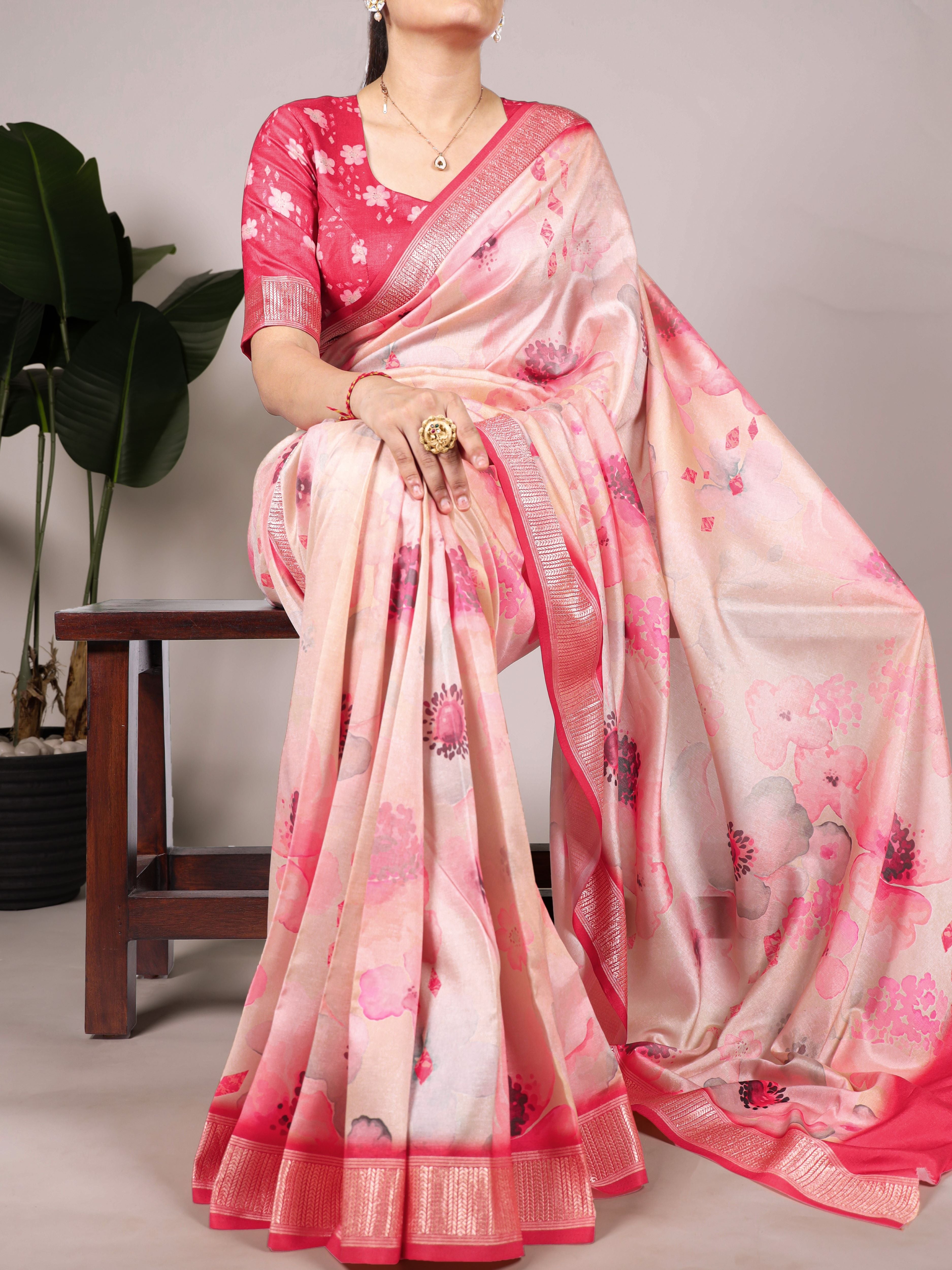 Tussar Silk Floral Printed Saree