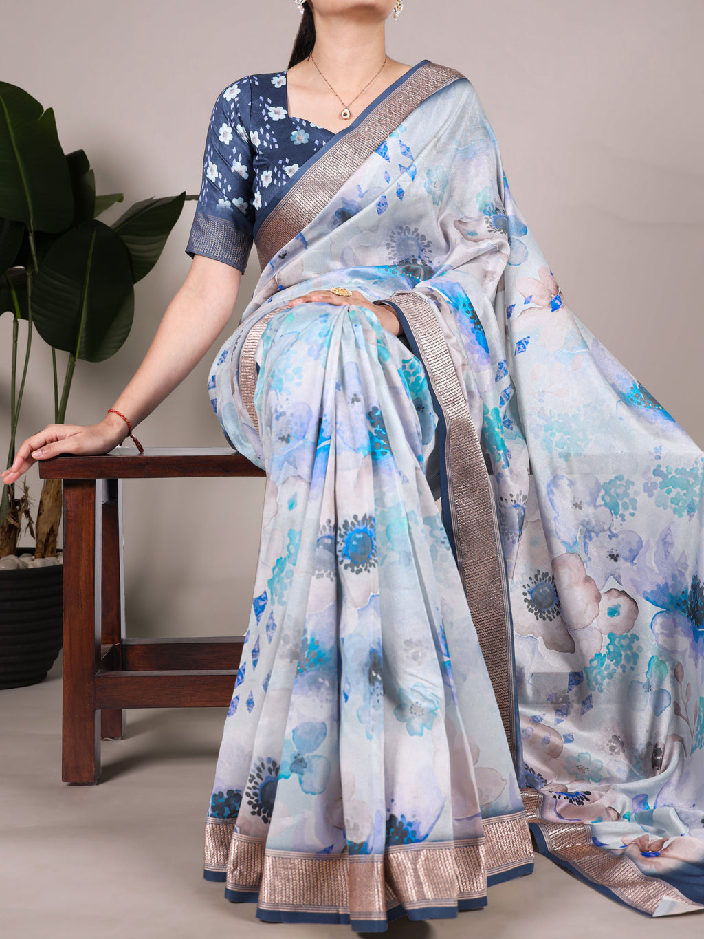 Tussar Silk Floral Printed Saree