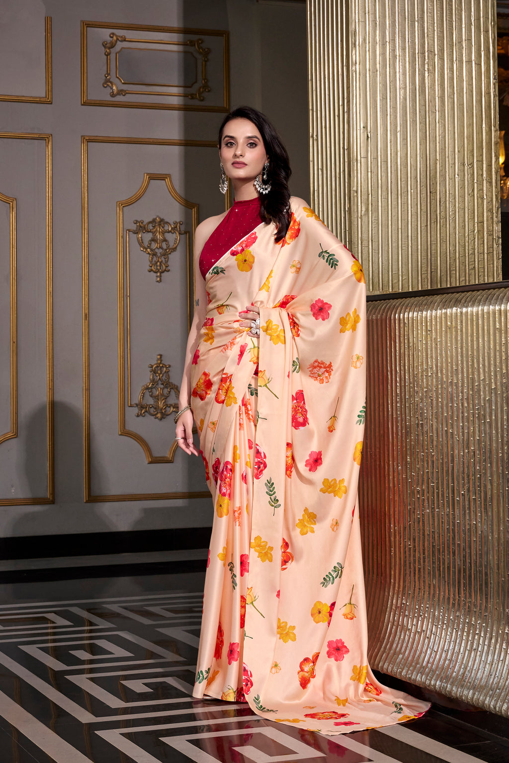 Satin Silk Printed Saree For Women