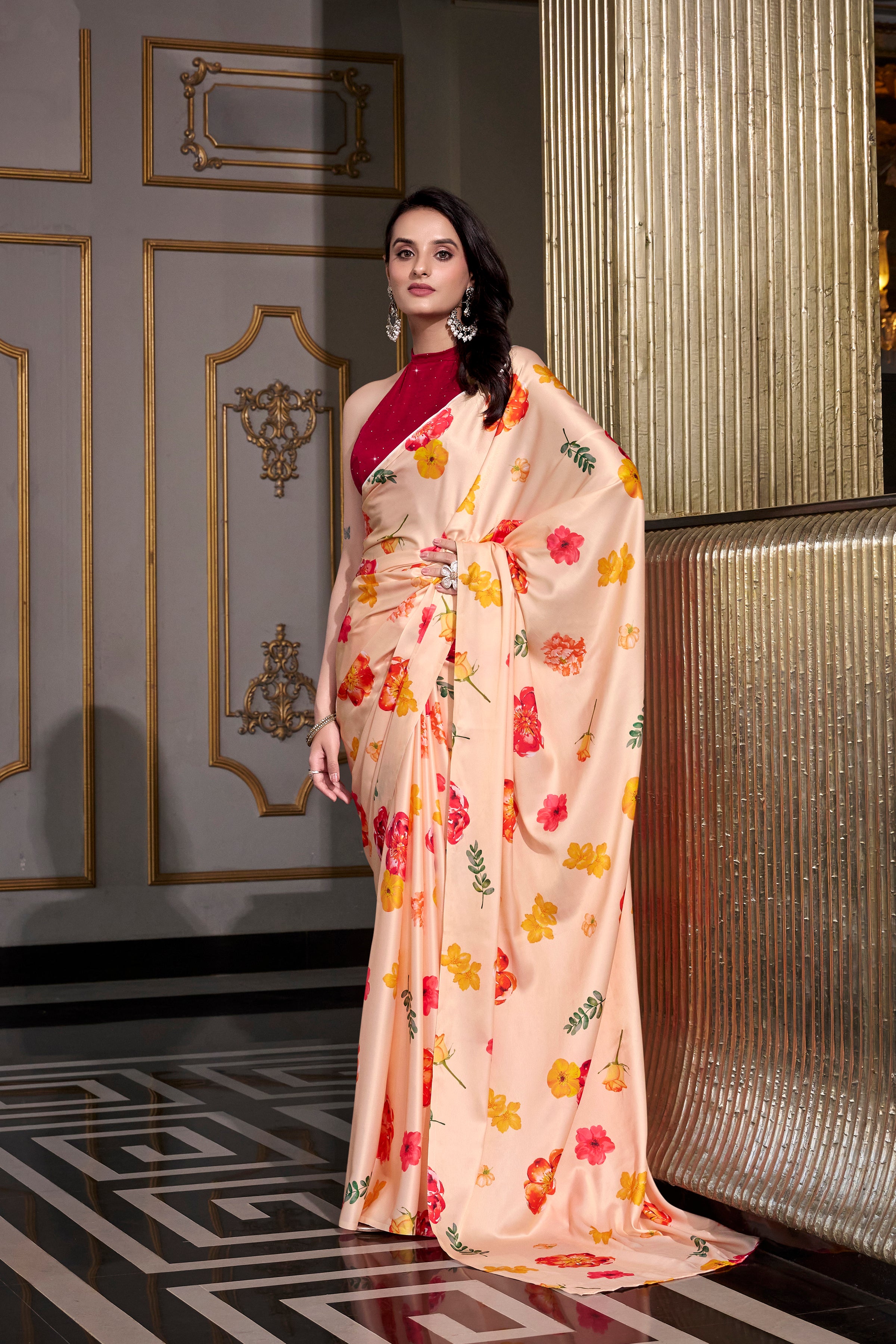 Satin Silk Printed Saree For Women