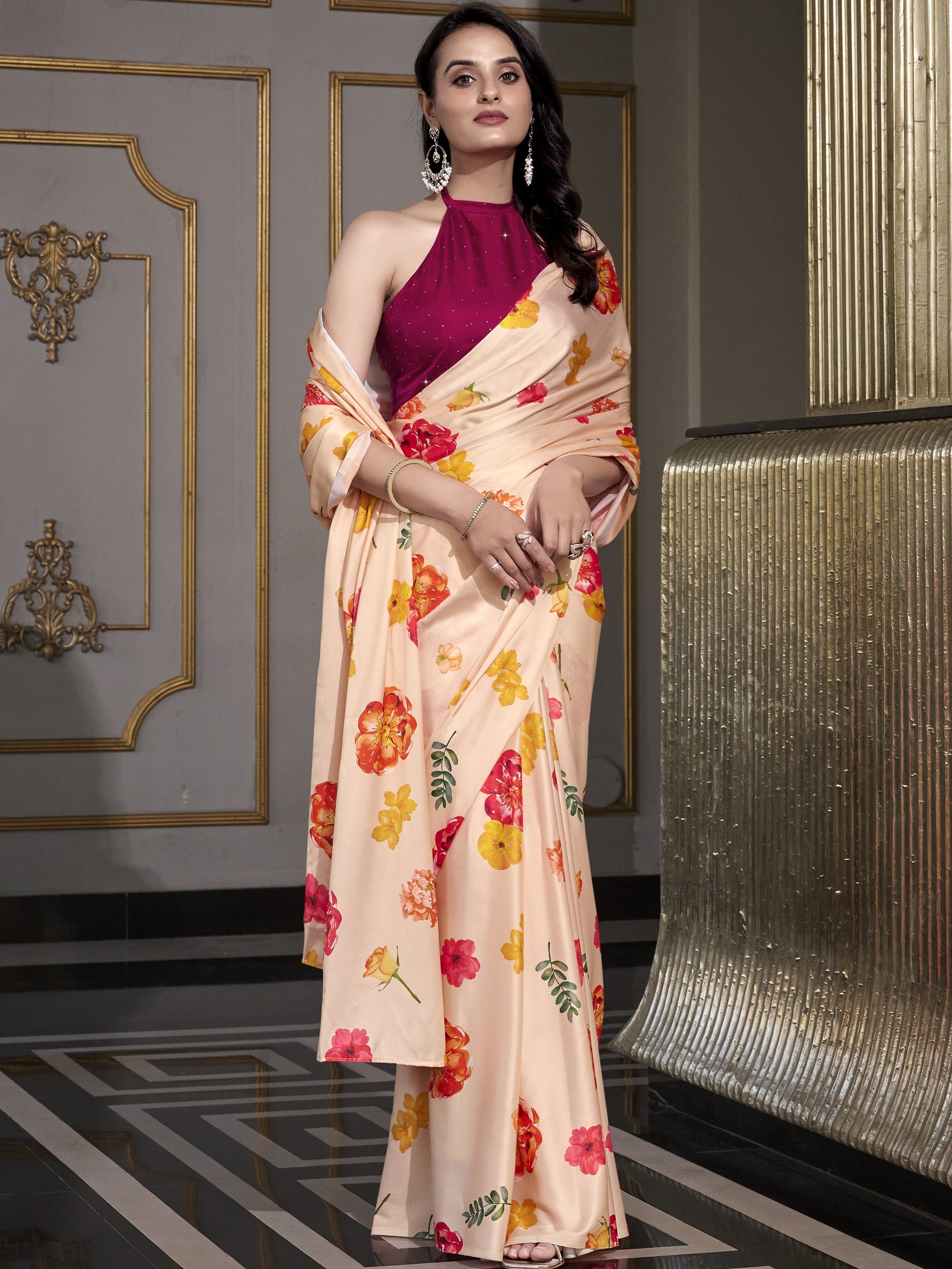 Satin Silk Printed Saree For Women