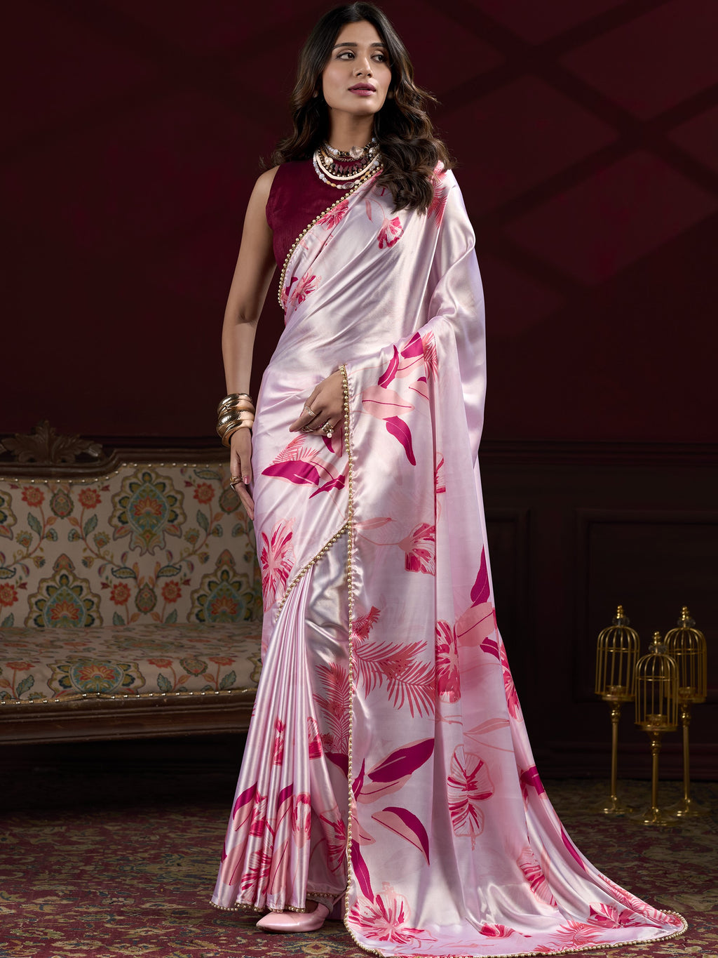Satin Silk Printed Saree For Women