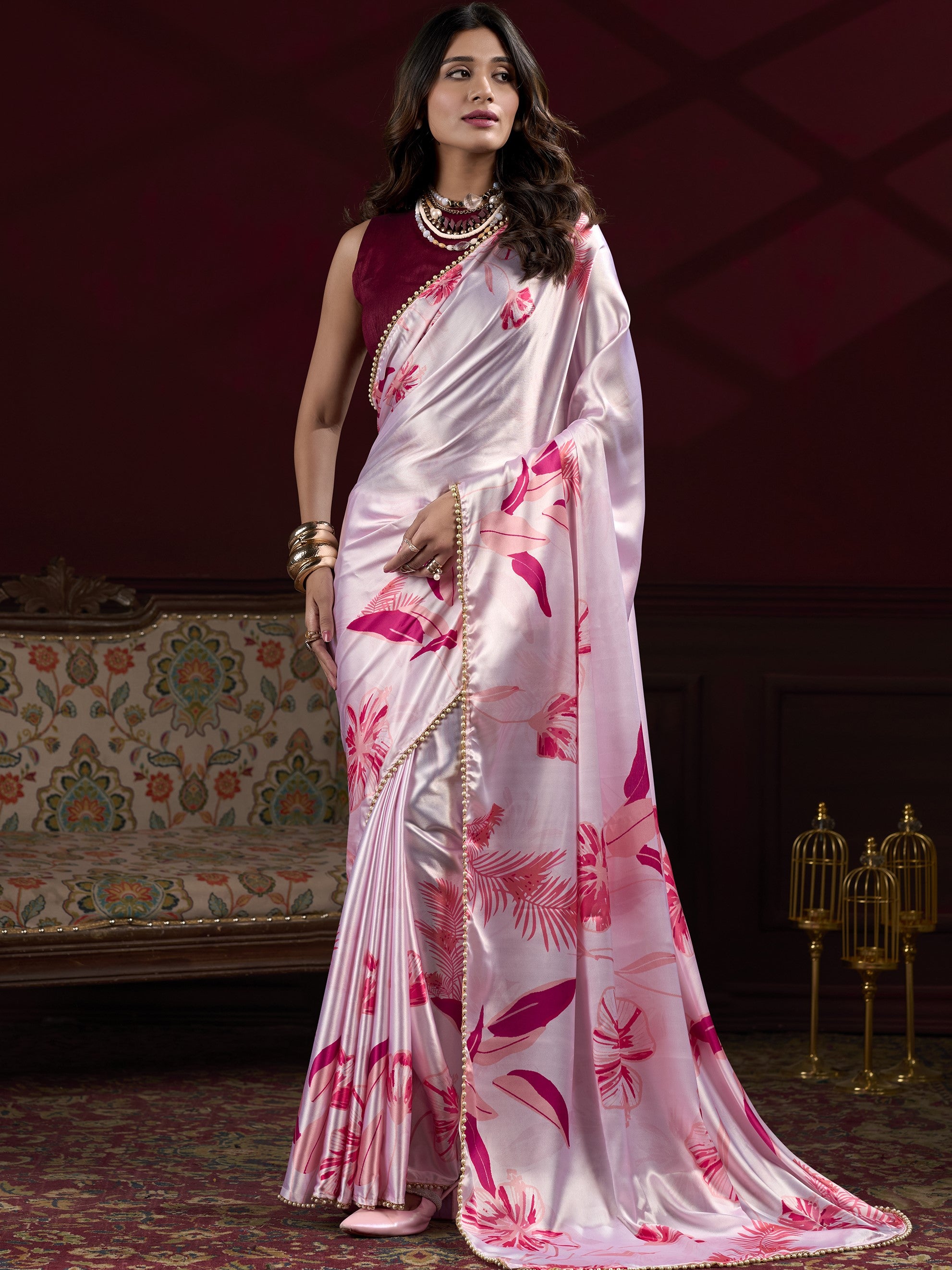 Satin Silk Printed Saree For Women