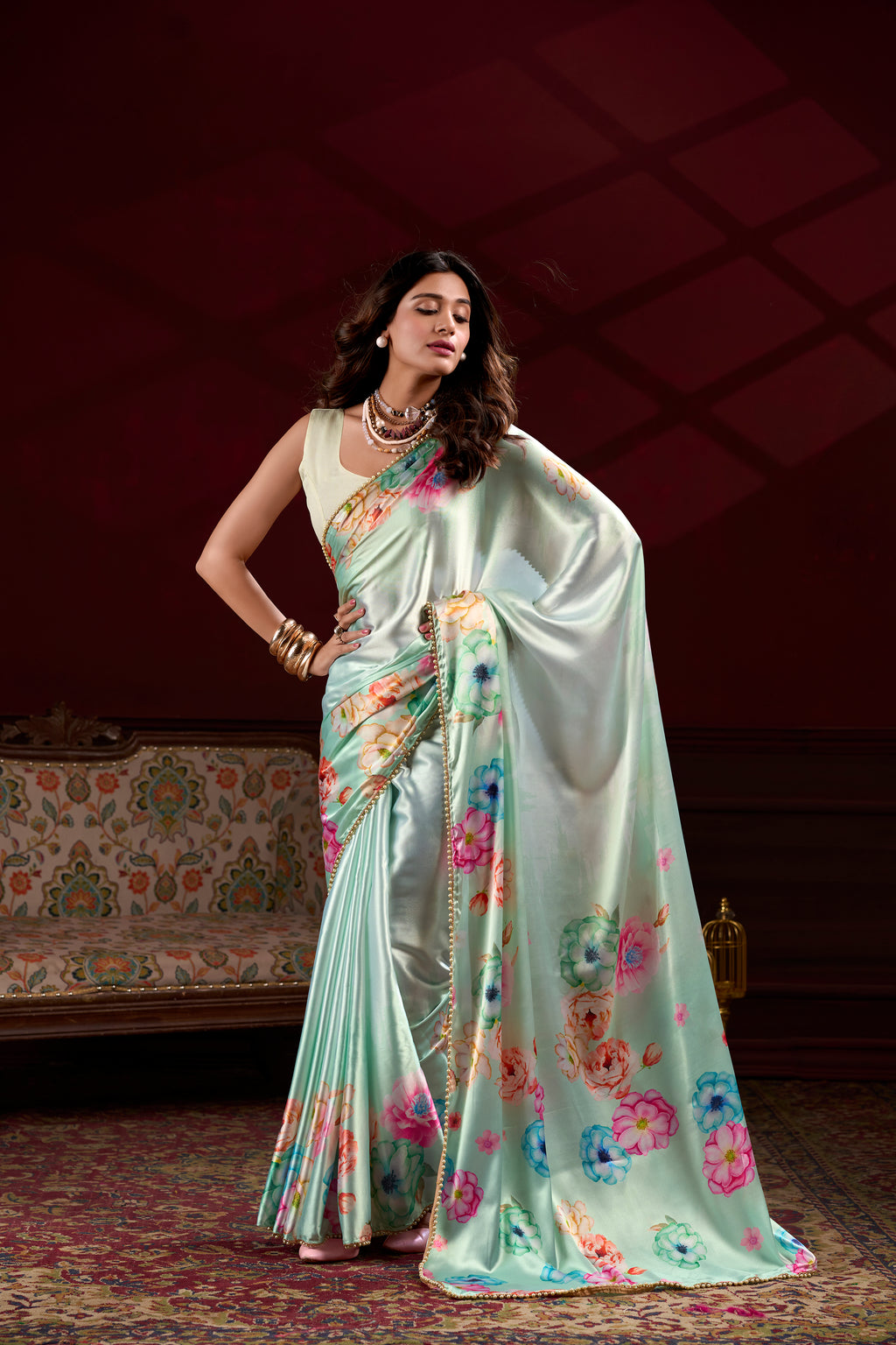 Satin Silk Printed Saree For Women