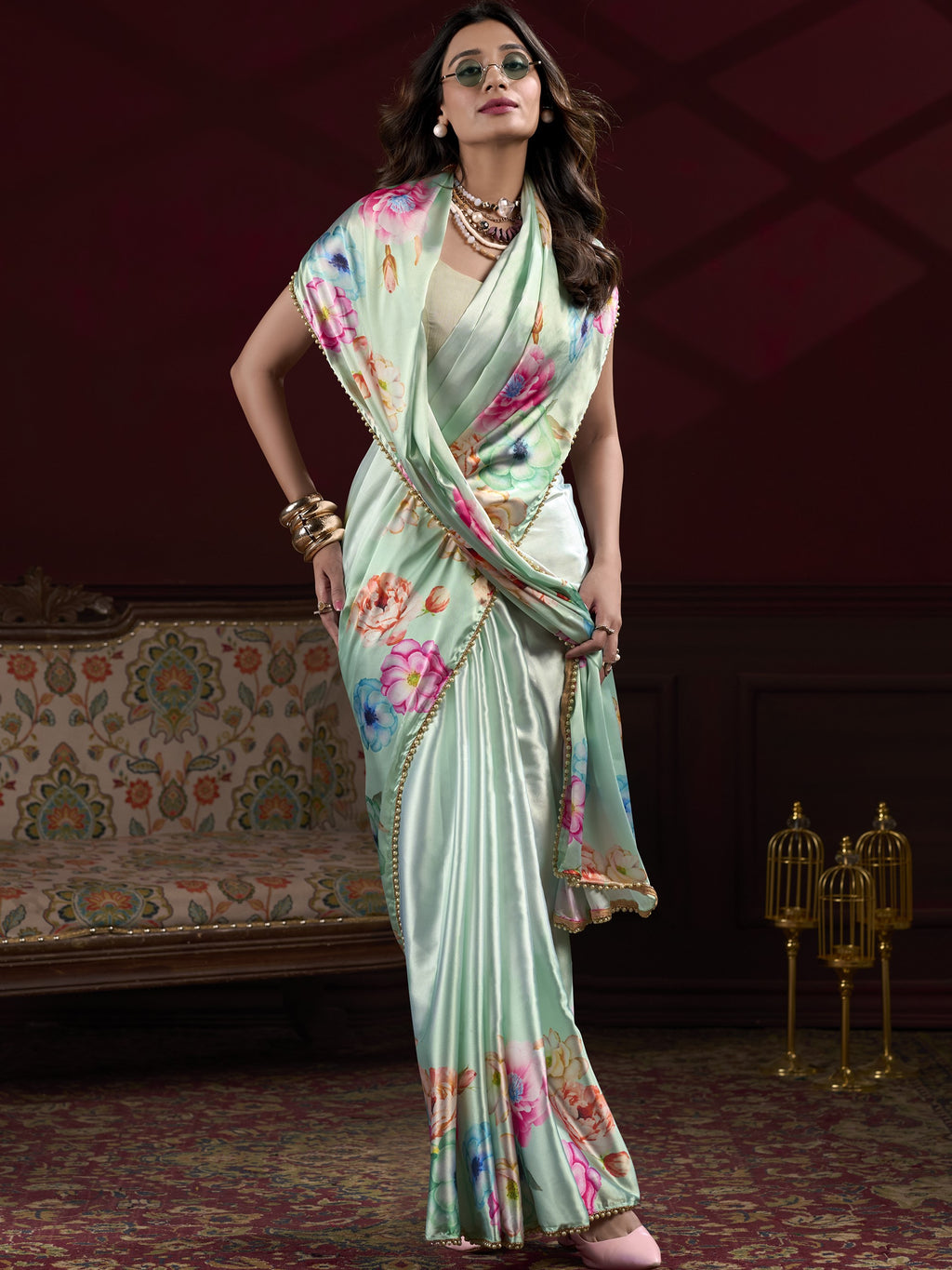 Satin Silk Printed Saree For Women