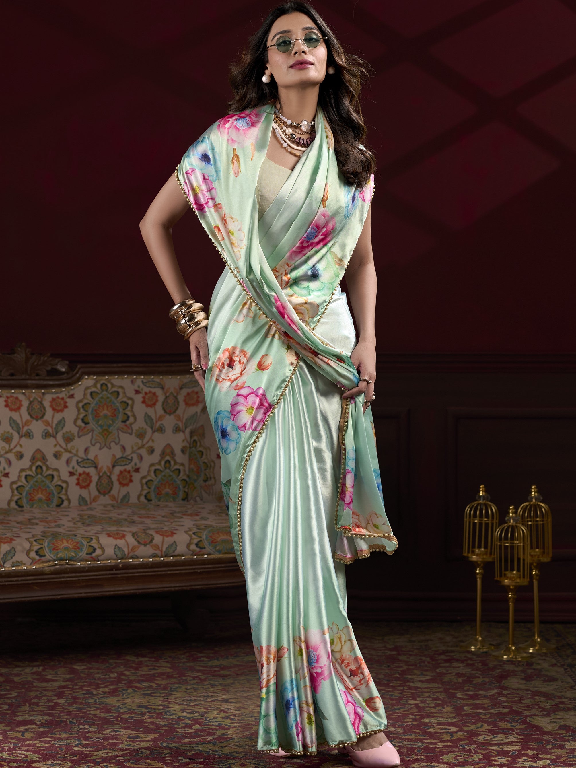 Satin Silk Printed Saree For Women