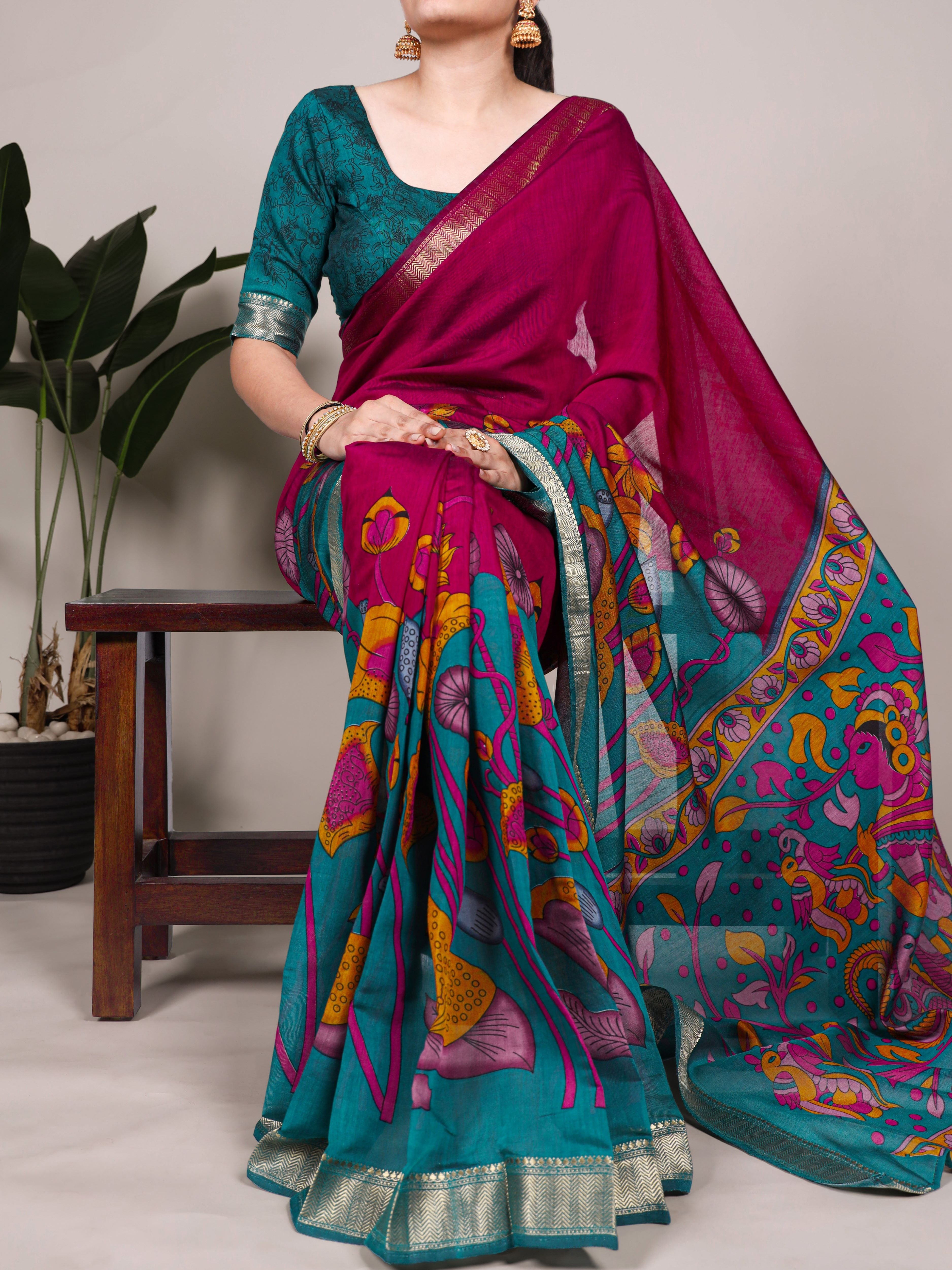PV Chanderi Floral Printed saree For Women