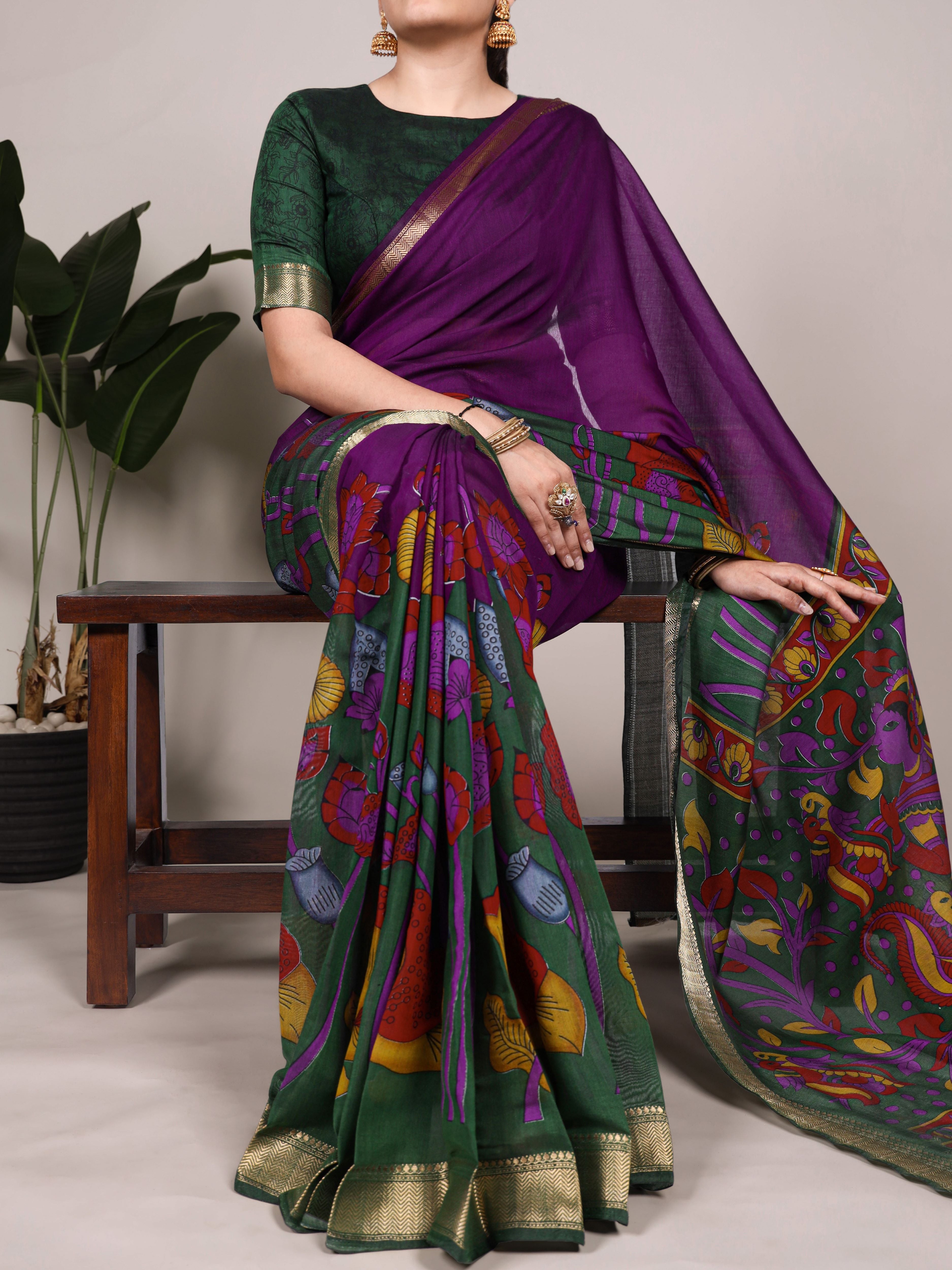 PV Chanderi Floral Printed saree For Women