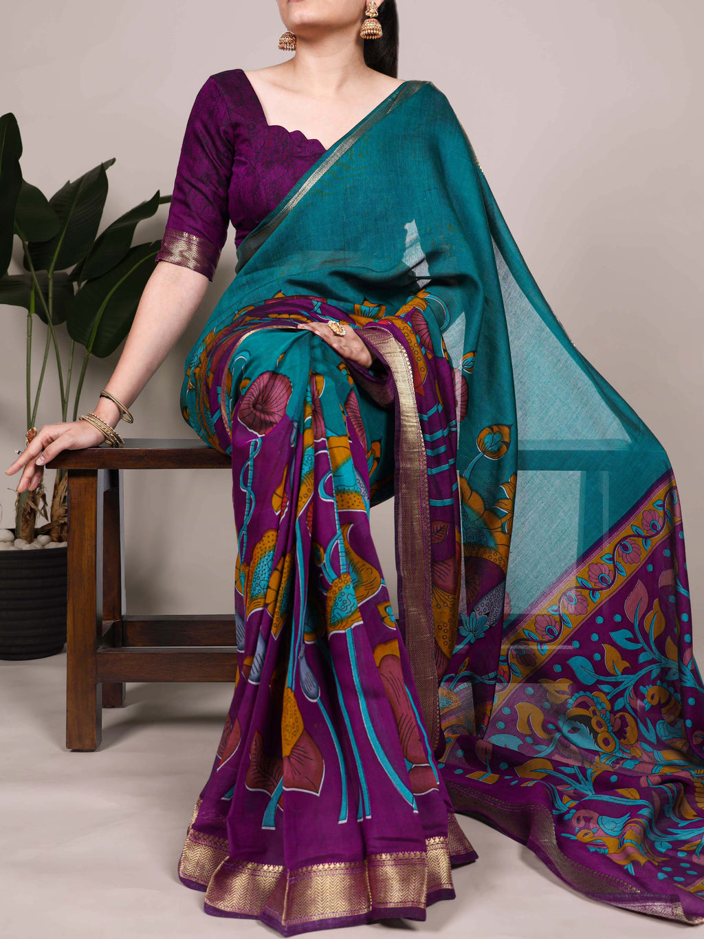 PV Chanderi Floral Printed saree For Women