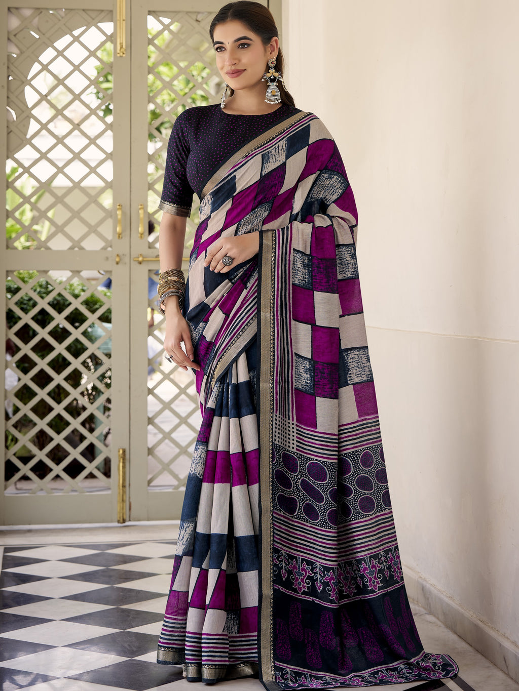 Viscose Chanderi Printed Saree