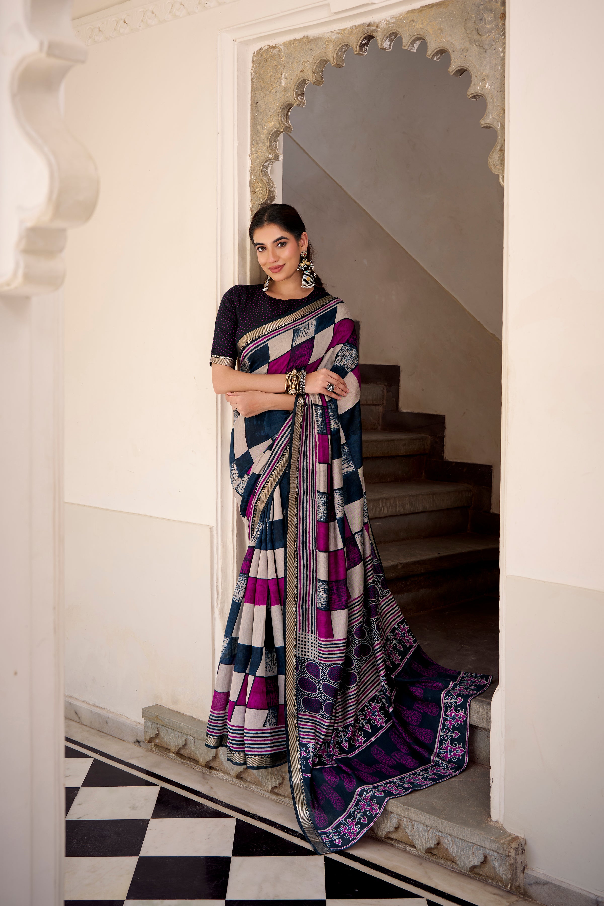 Viscose Chanderi Printed Saree