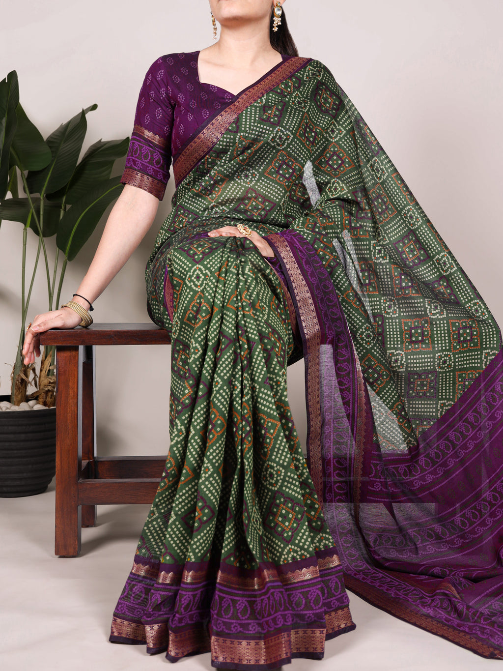 Viscose Chanderi Bandhej Printed Saree