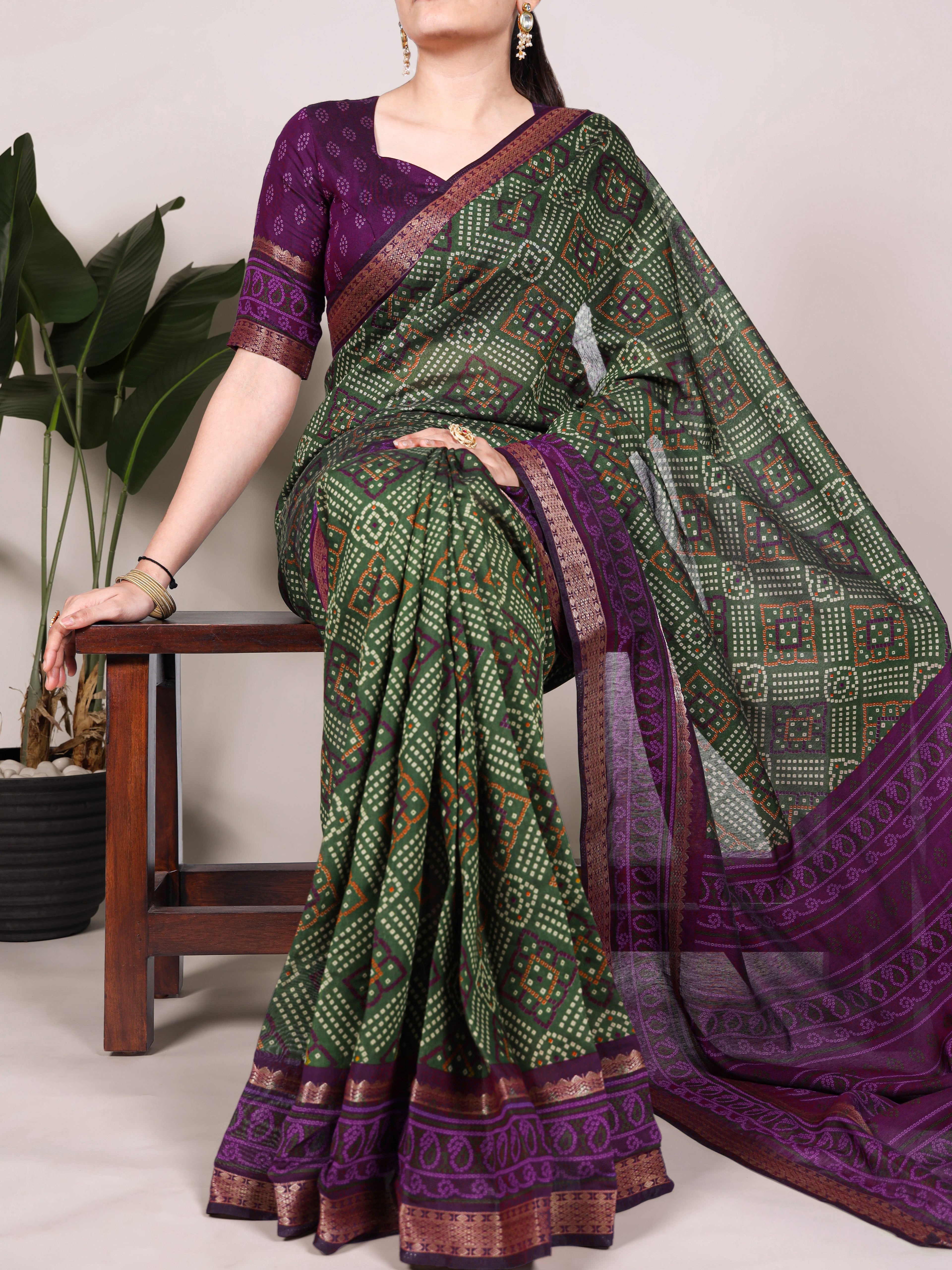Viscose Chanderi Bandhej Printed Saree