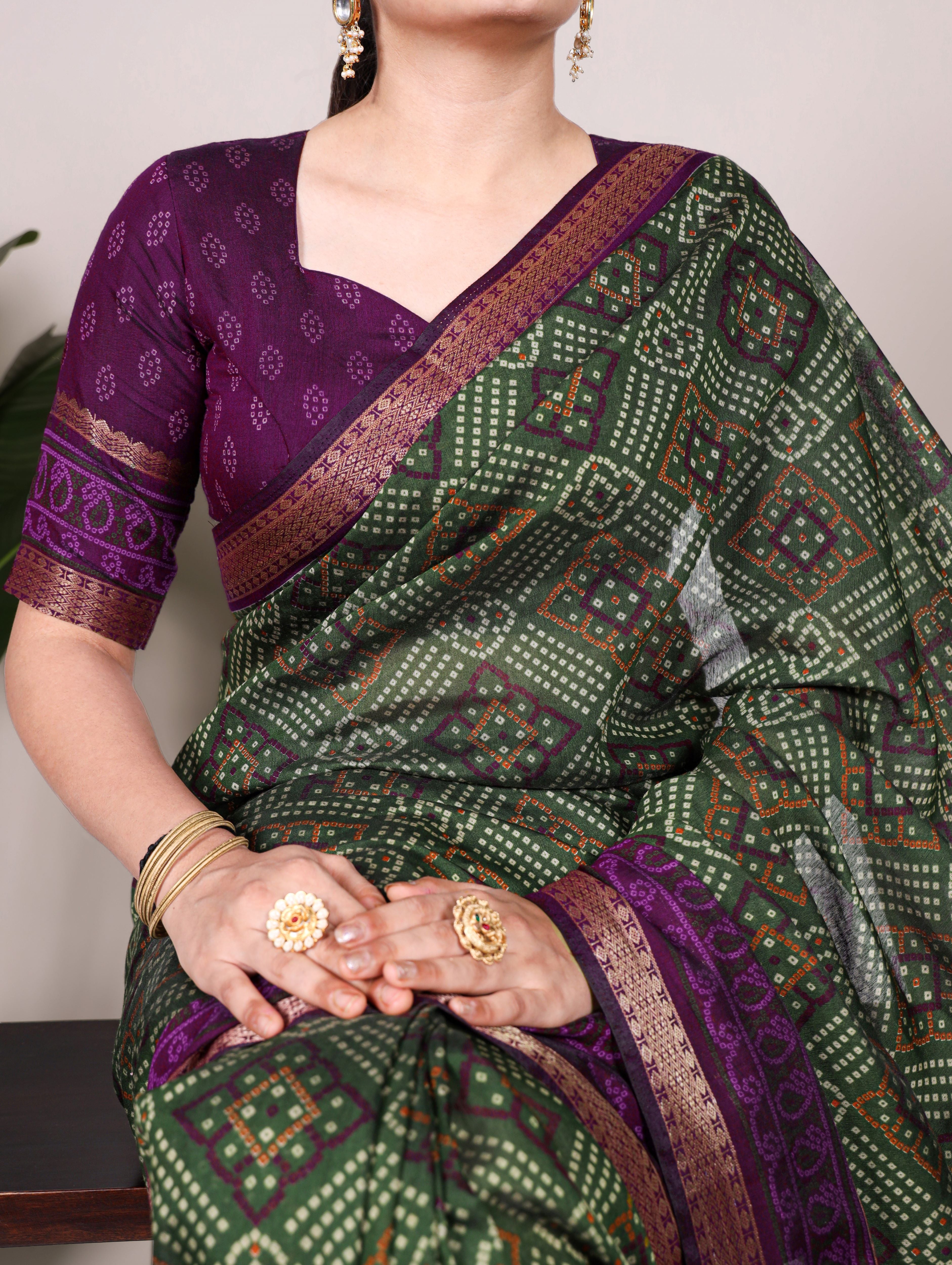Viscose Chanderi Bandhej Printed Saree
