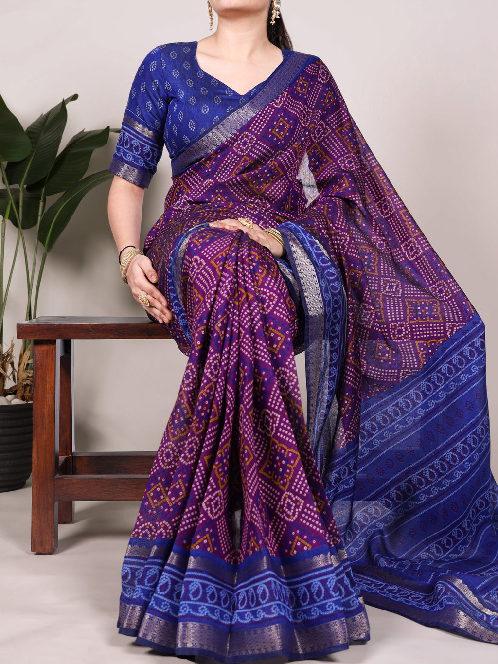 Viscose Chanderi Bandhej Printed Saree