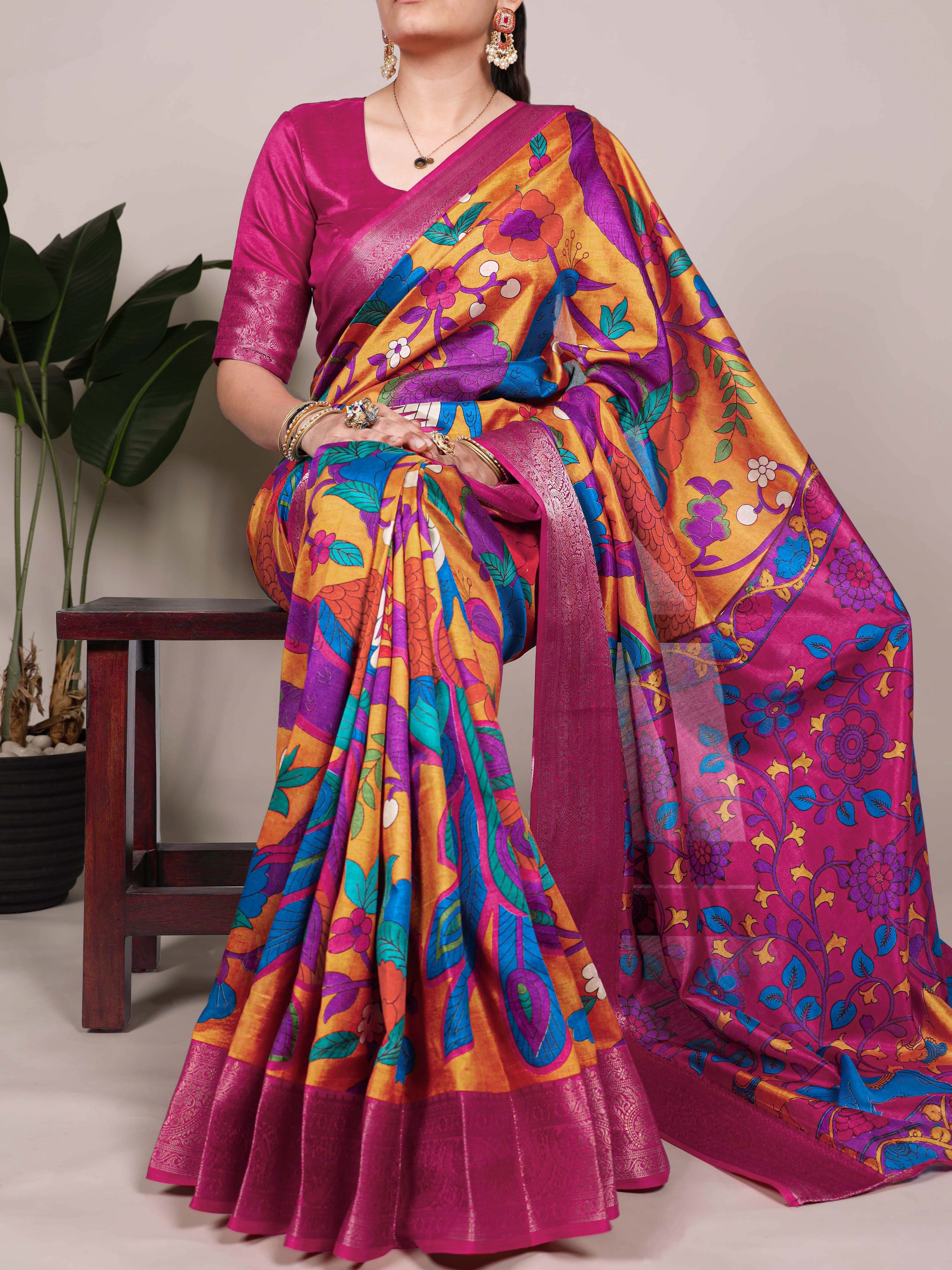 Tussar Silk Printed Saree For Women