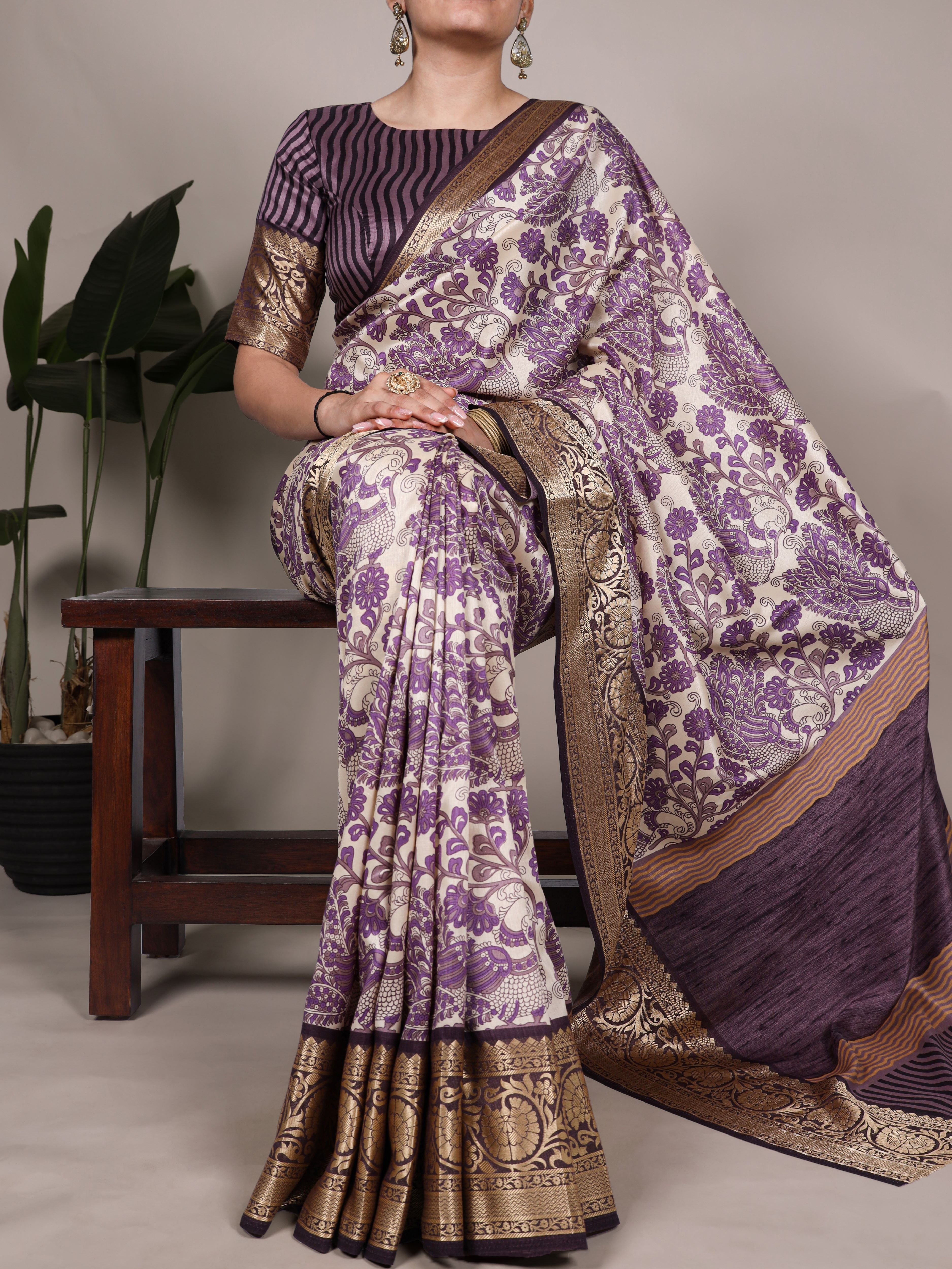 Tussar Silk Printed Saree With Viscose Border