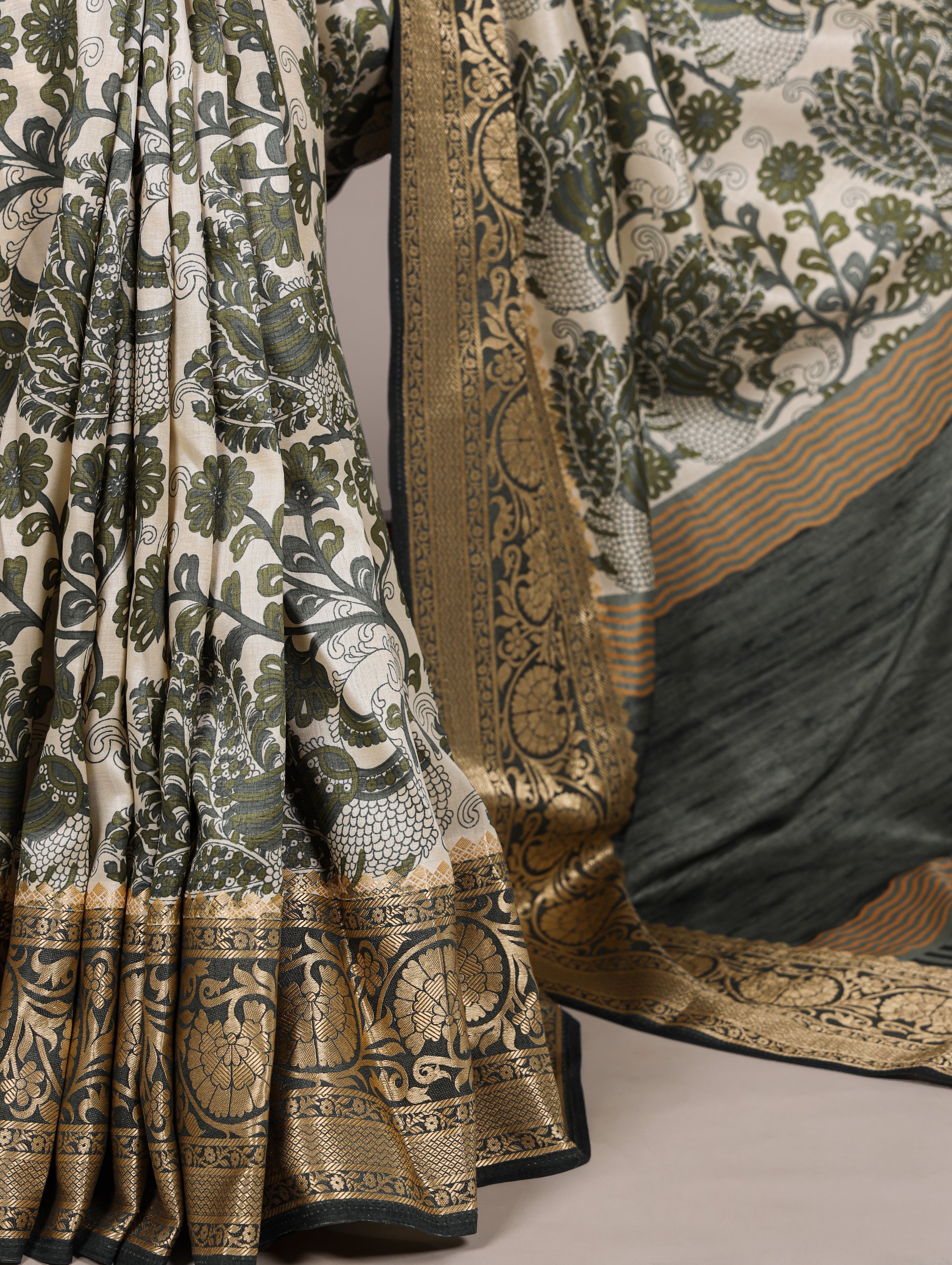 Tussar Silk Printed Saree With Viscose Border