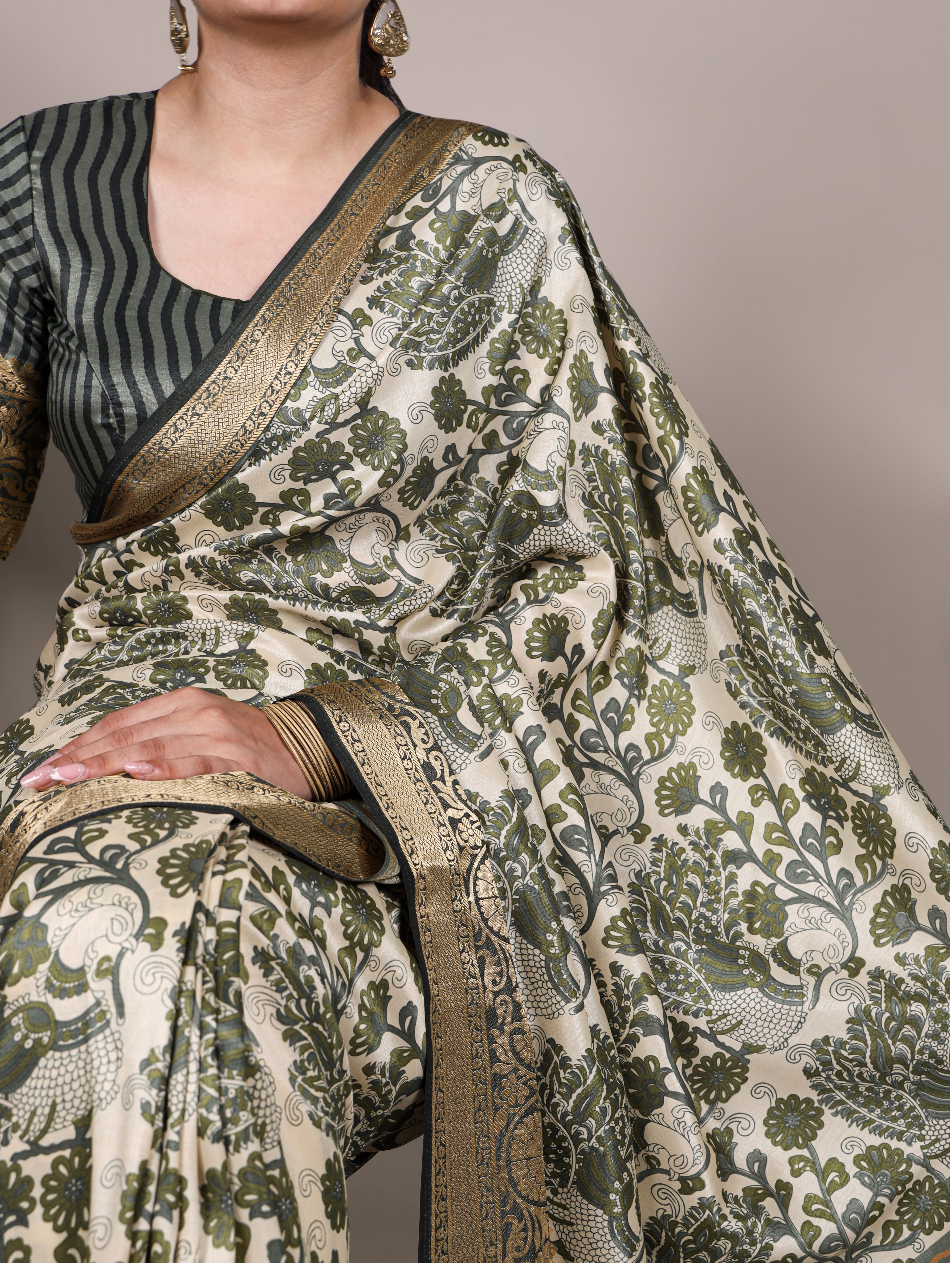 Tussar Silk Printed Saree With Viscose Border