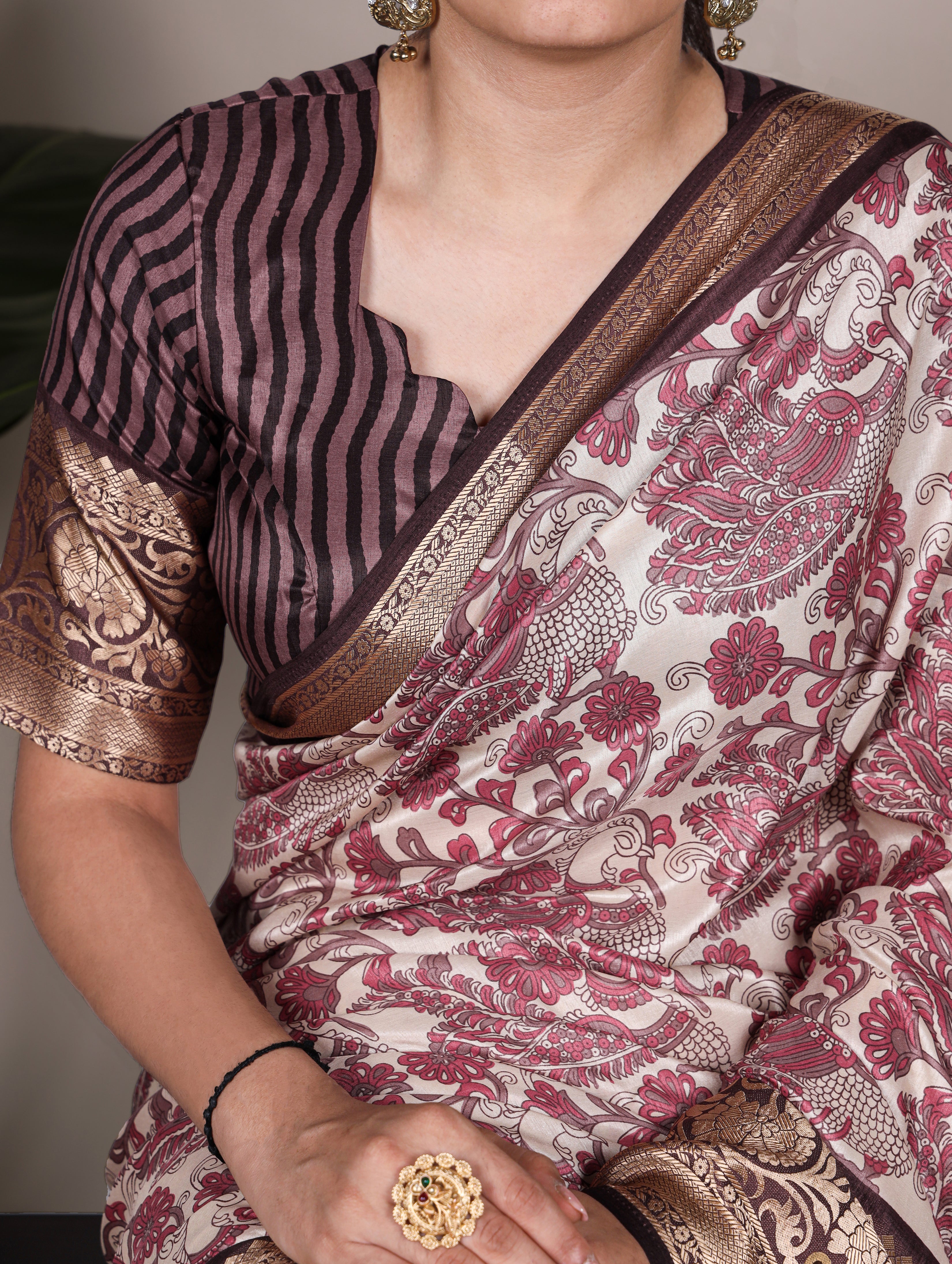 Tussar Silk Printed Saree With Viscose Border
