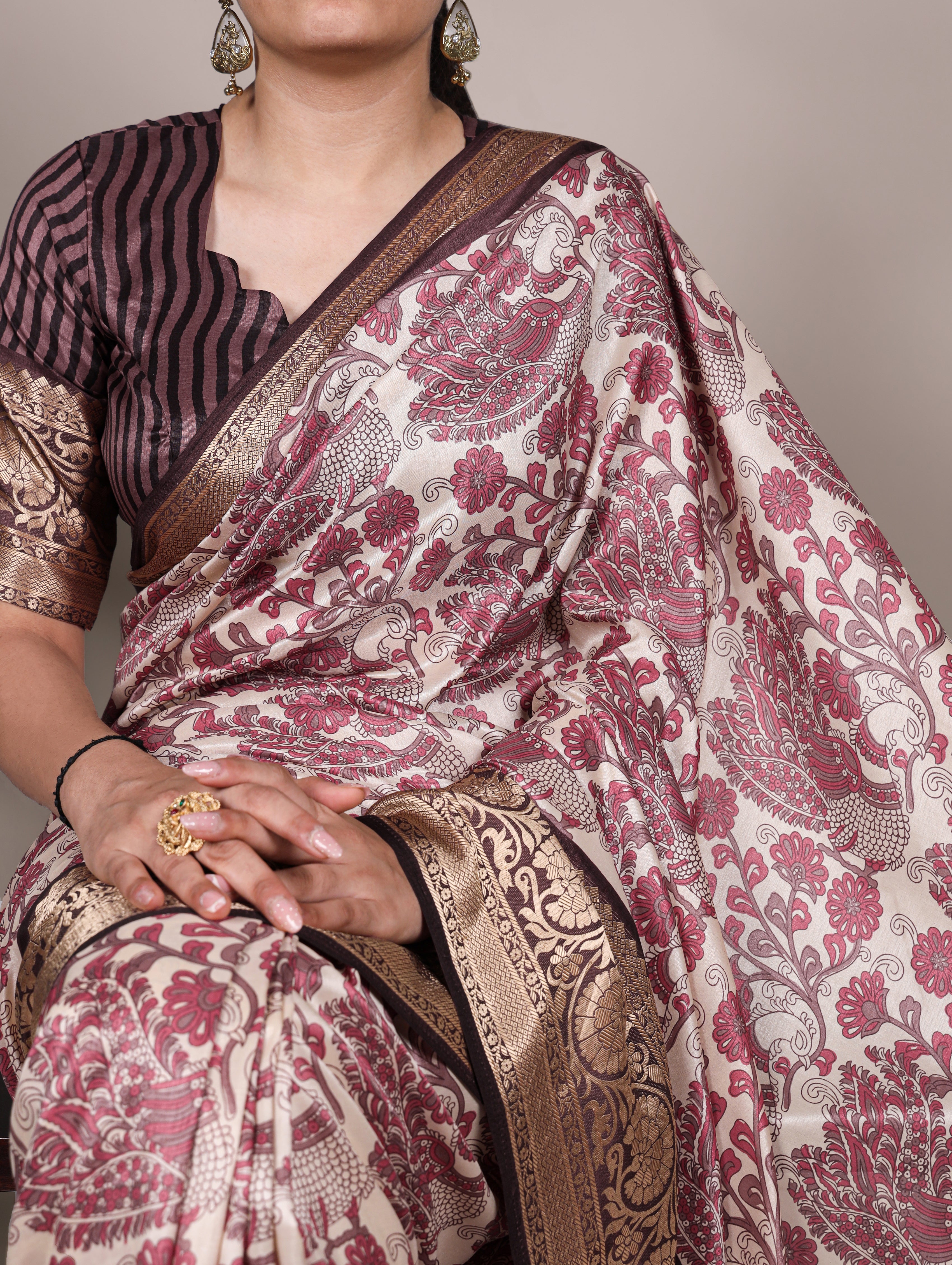 Tussar Silk Printed Saree With Viscose Border