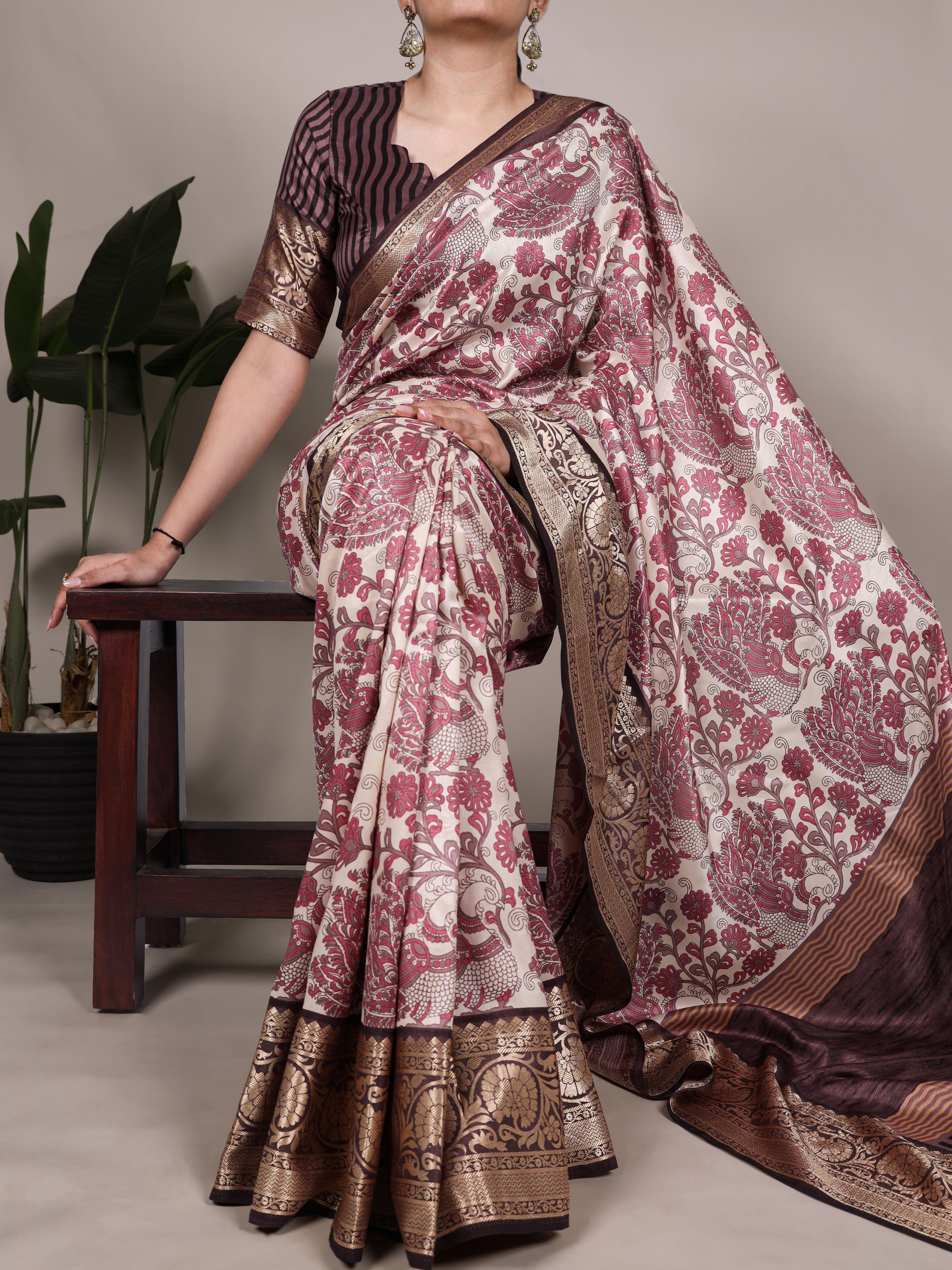 Tussar Silk Printed Saree With Viscose Border