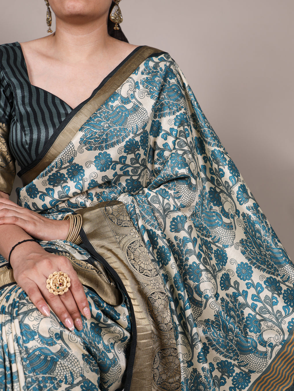 Tussar Silk Printed Saree With Viscose Border