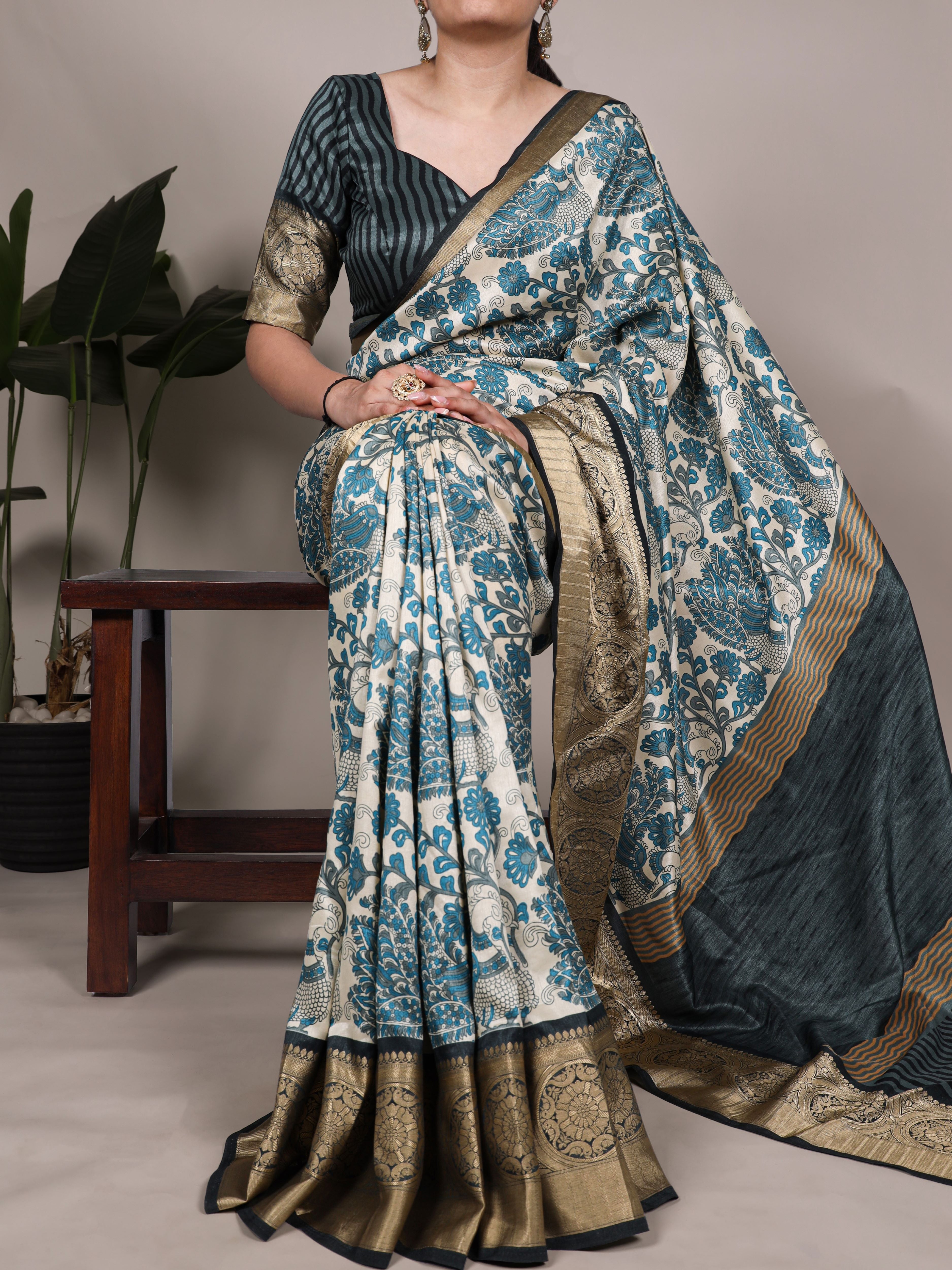 Tussar Silk Printed Saree With Viscose Border