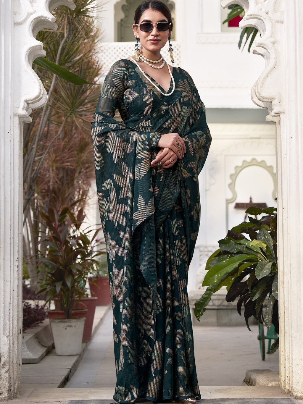 Lurex Brasso Floral Printed Saree