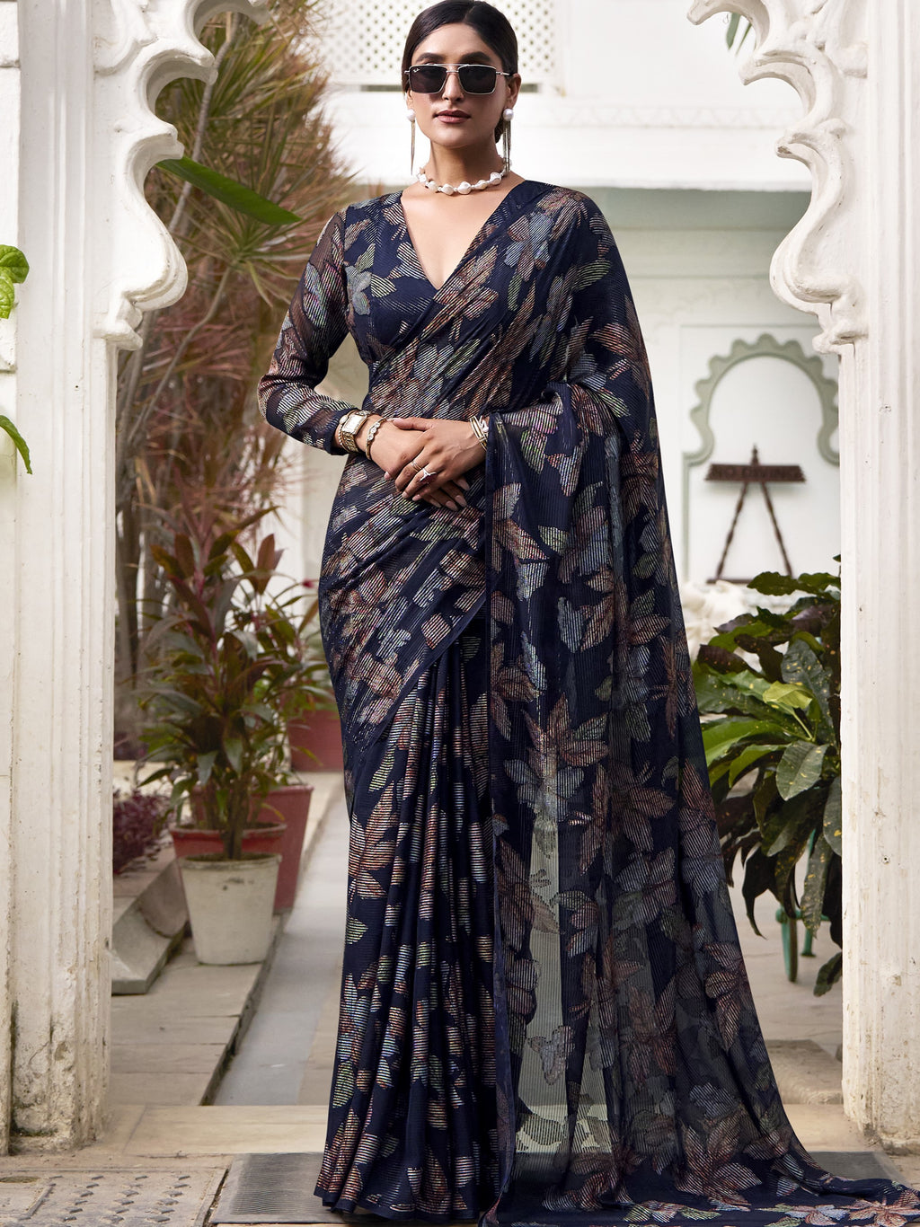 Lurex Brasso Floral Printed Saree