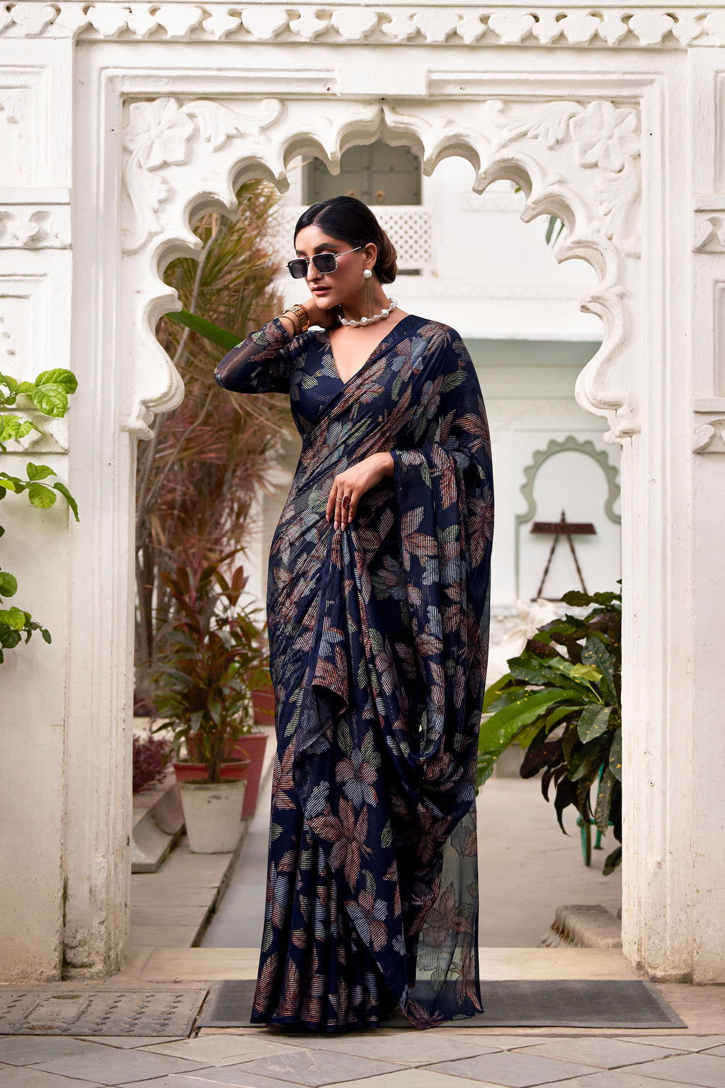 Lurex Brasso Floral Printed Saree