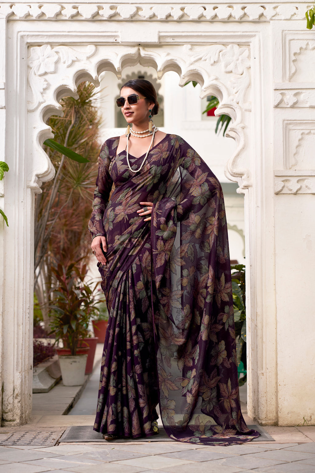 Lurex Brasso Floral Printed Saree