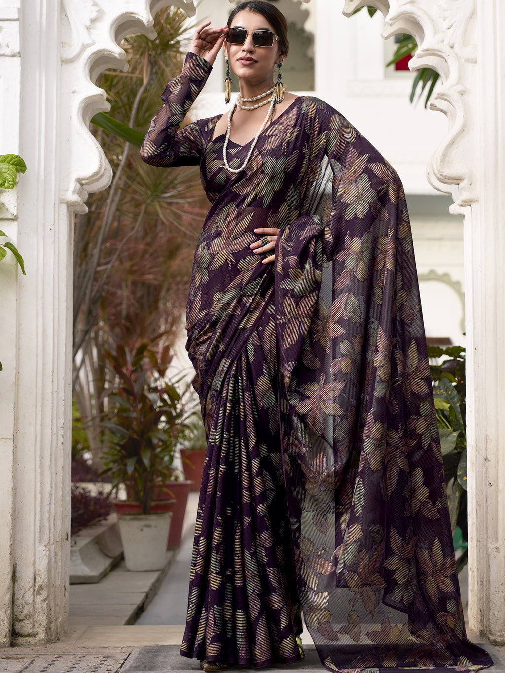 Lurex Brasso Floral Printed Saree