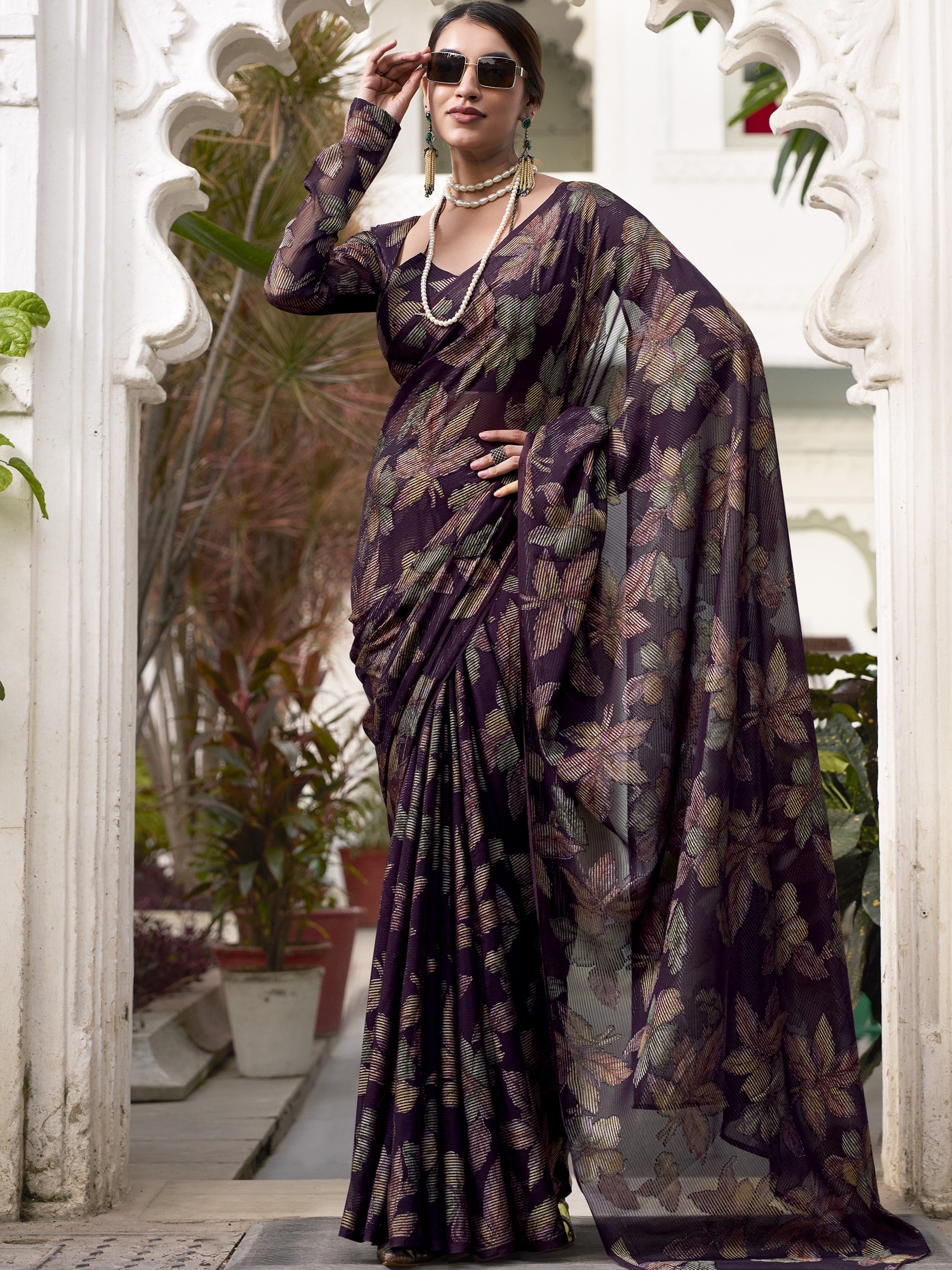 Lurex Brasso Floral Printed Saree