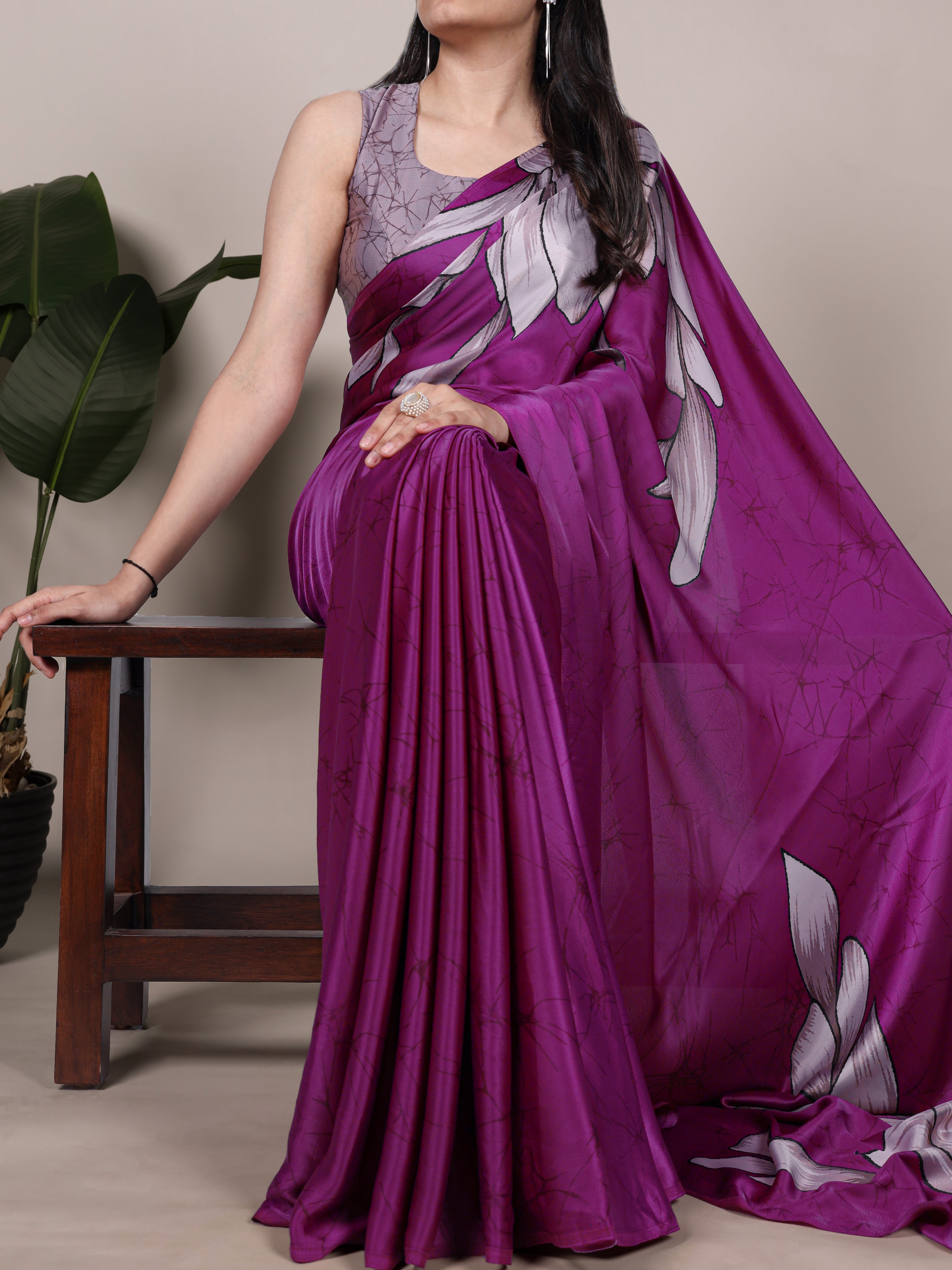 Satin Silk Floral Printed Saree