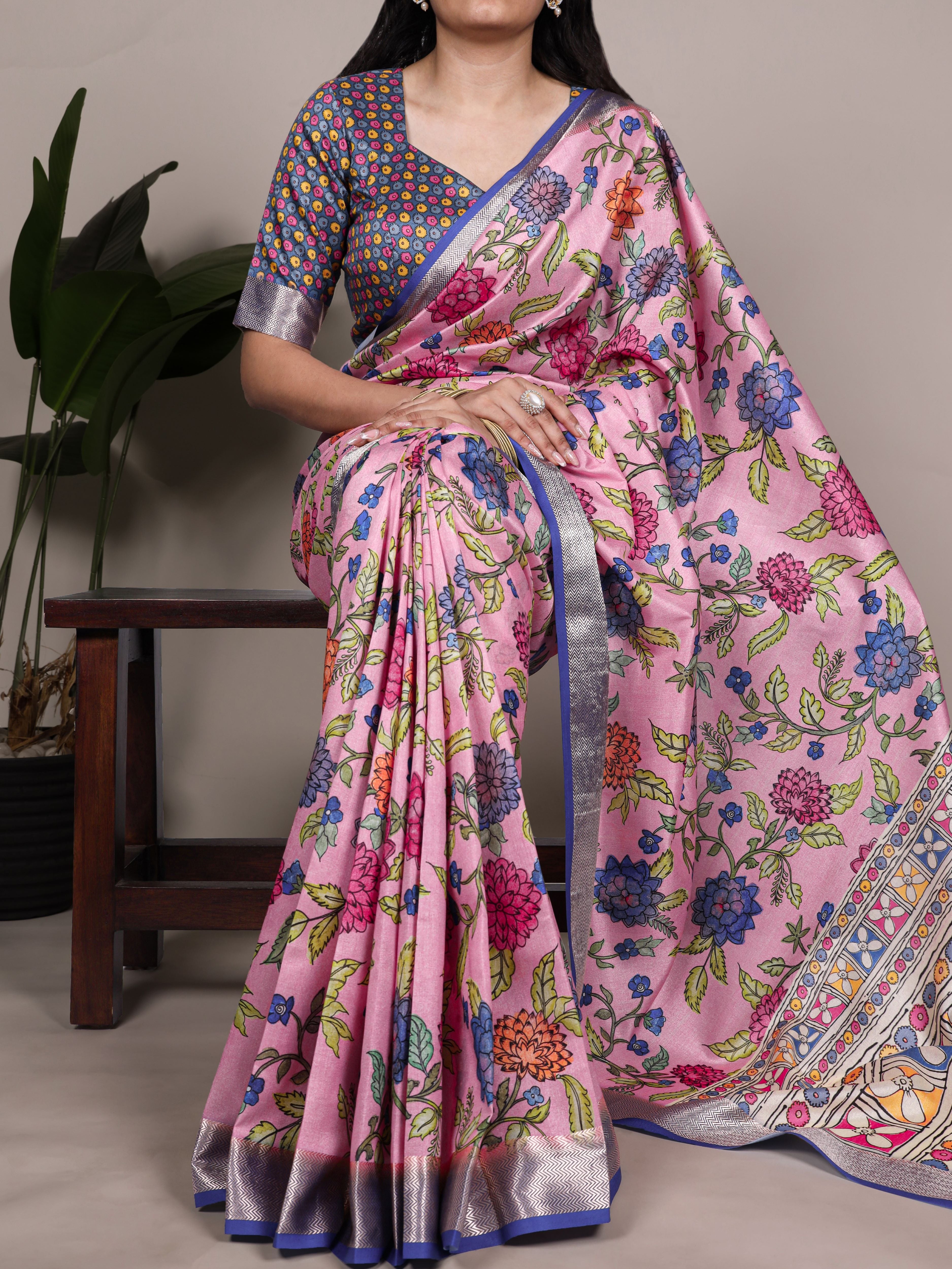 Tussar Silk Floral Printed Saree