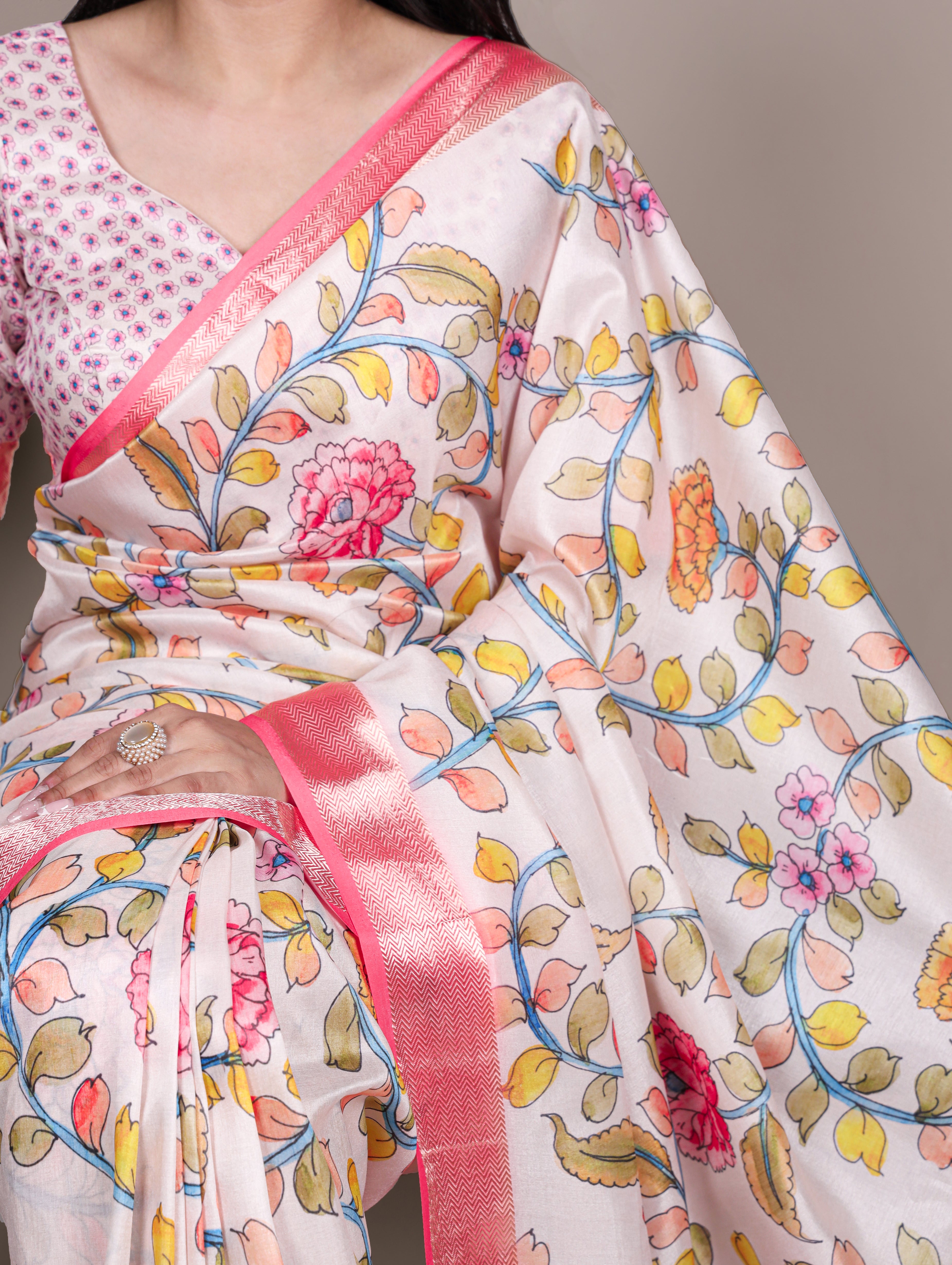 Tussar Silk Floral Printed Saree