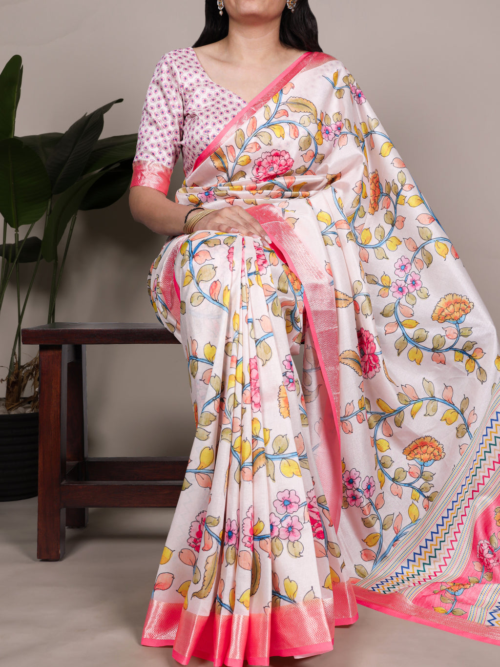 Tussar Silk Floral Printed Saree