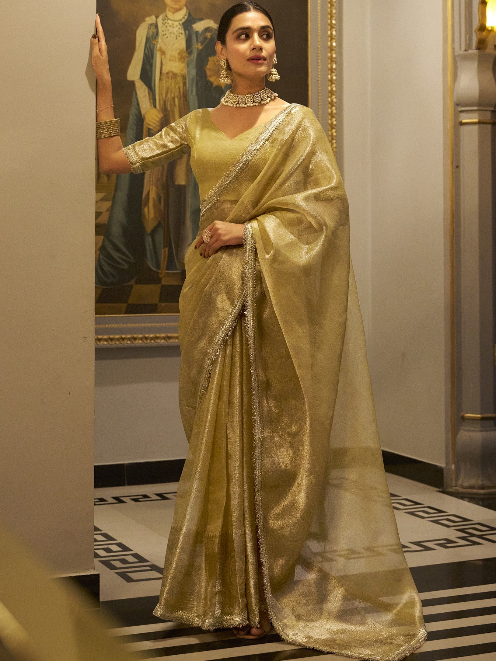 Tissue Shimmer Zari Weaving Saree For Women