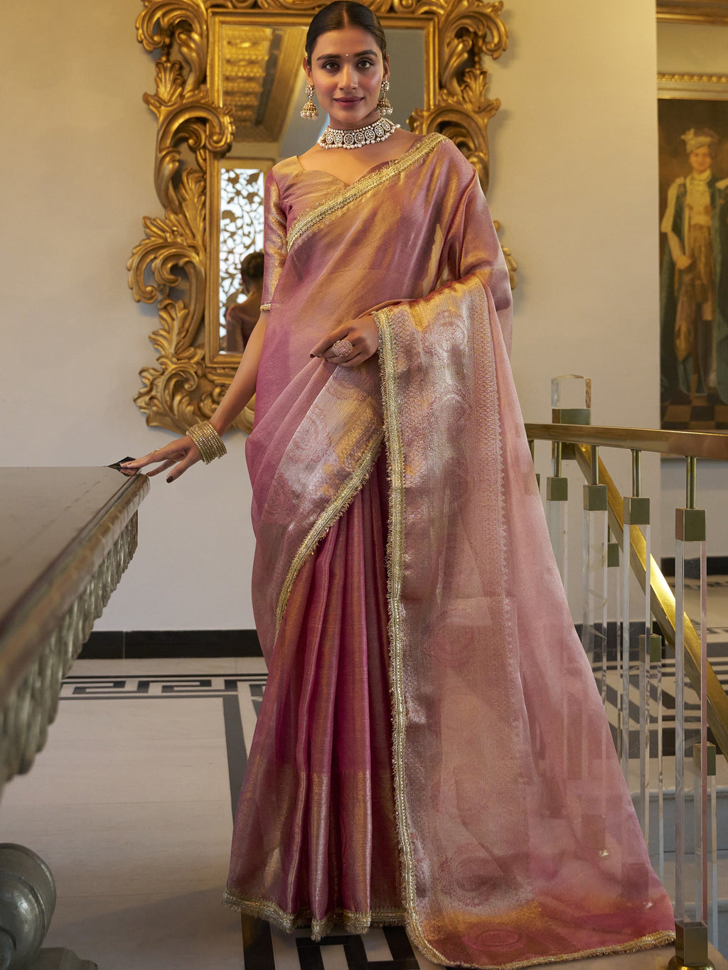 Tissue Shimmer Zari Weaving Saree For Women